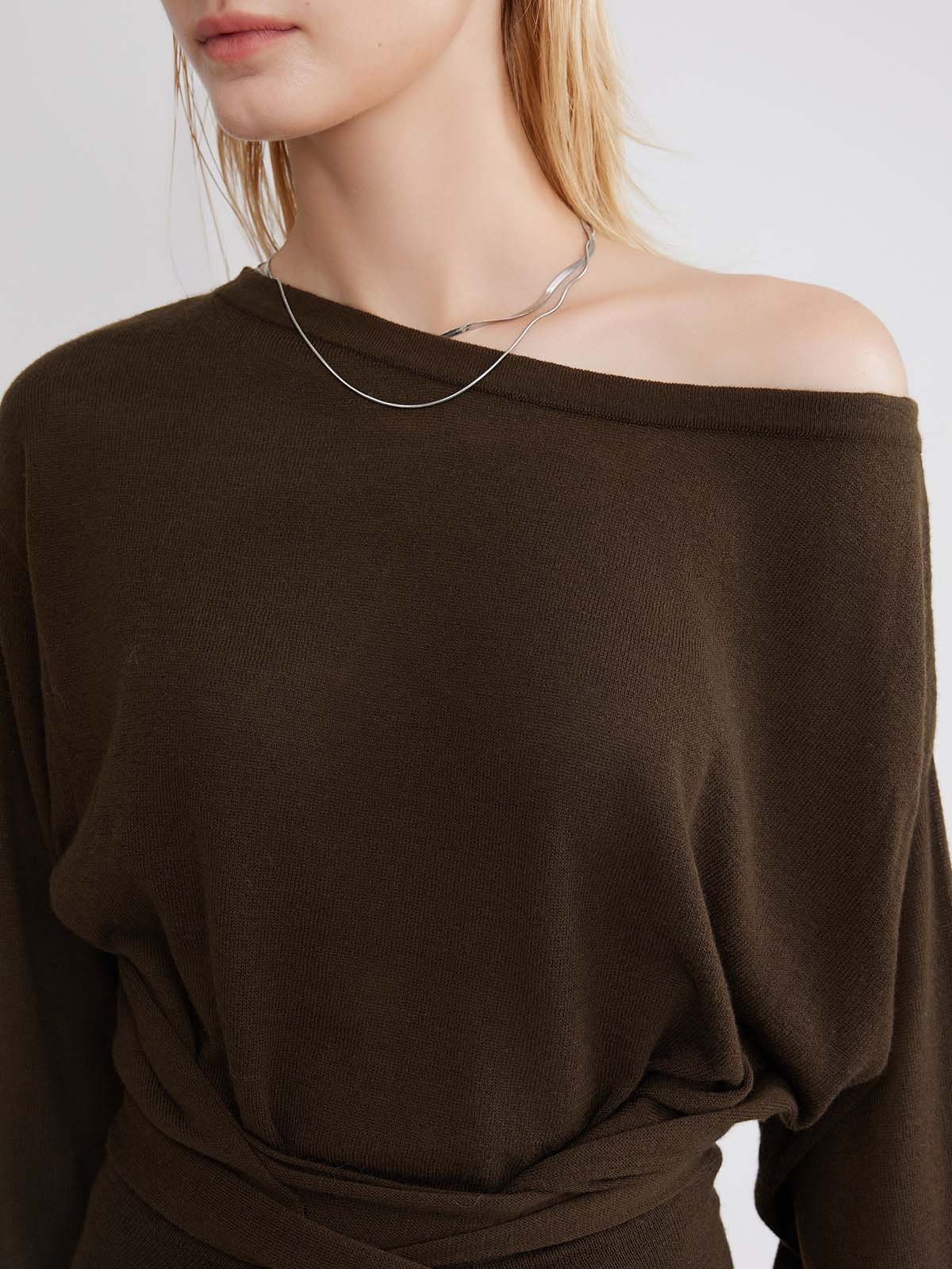 ASOBIO Wool Blend Wide Neck Knit Top