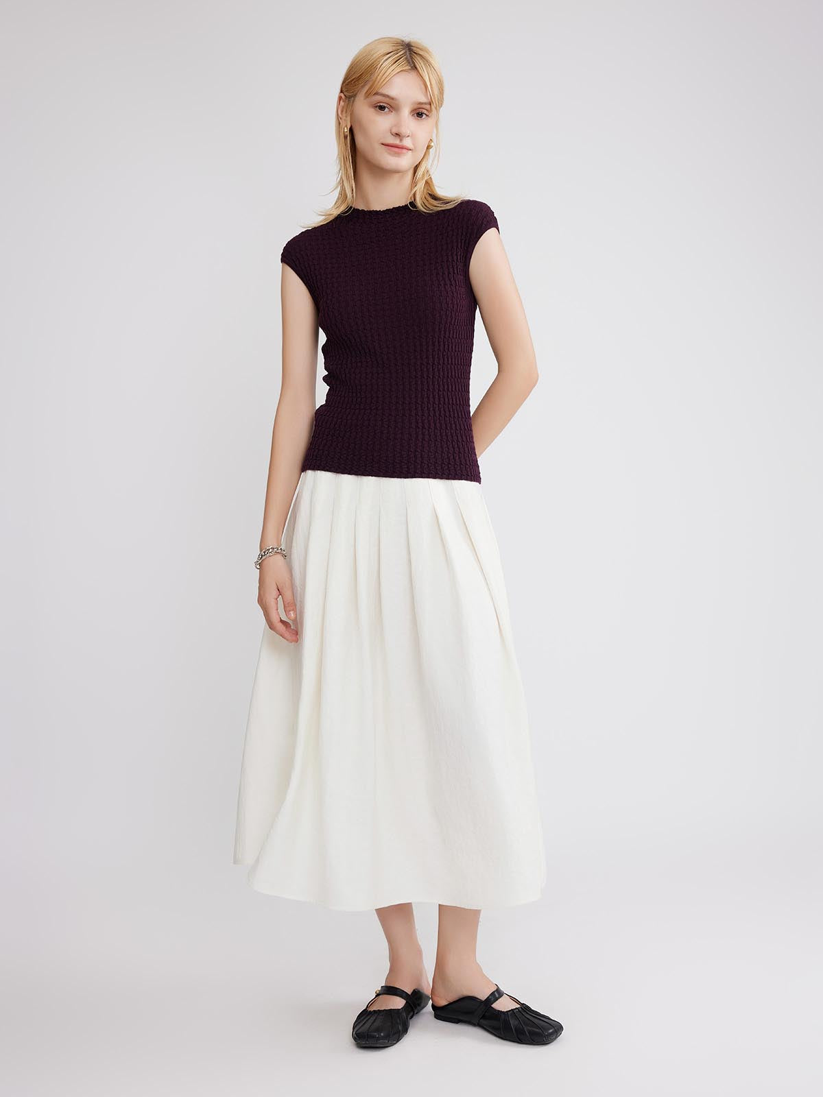 ASOBIO 100% Wool Textured Mockneck Top