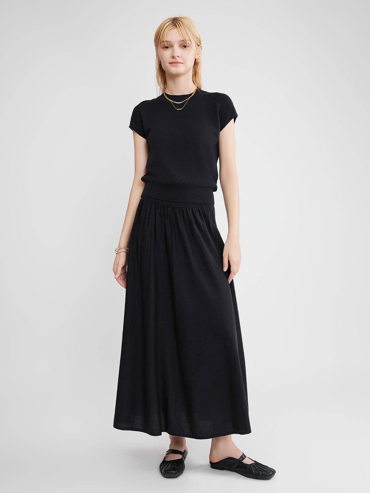 ASOBIO Wool Blend Pleated Shoulder Knit Top