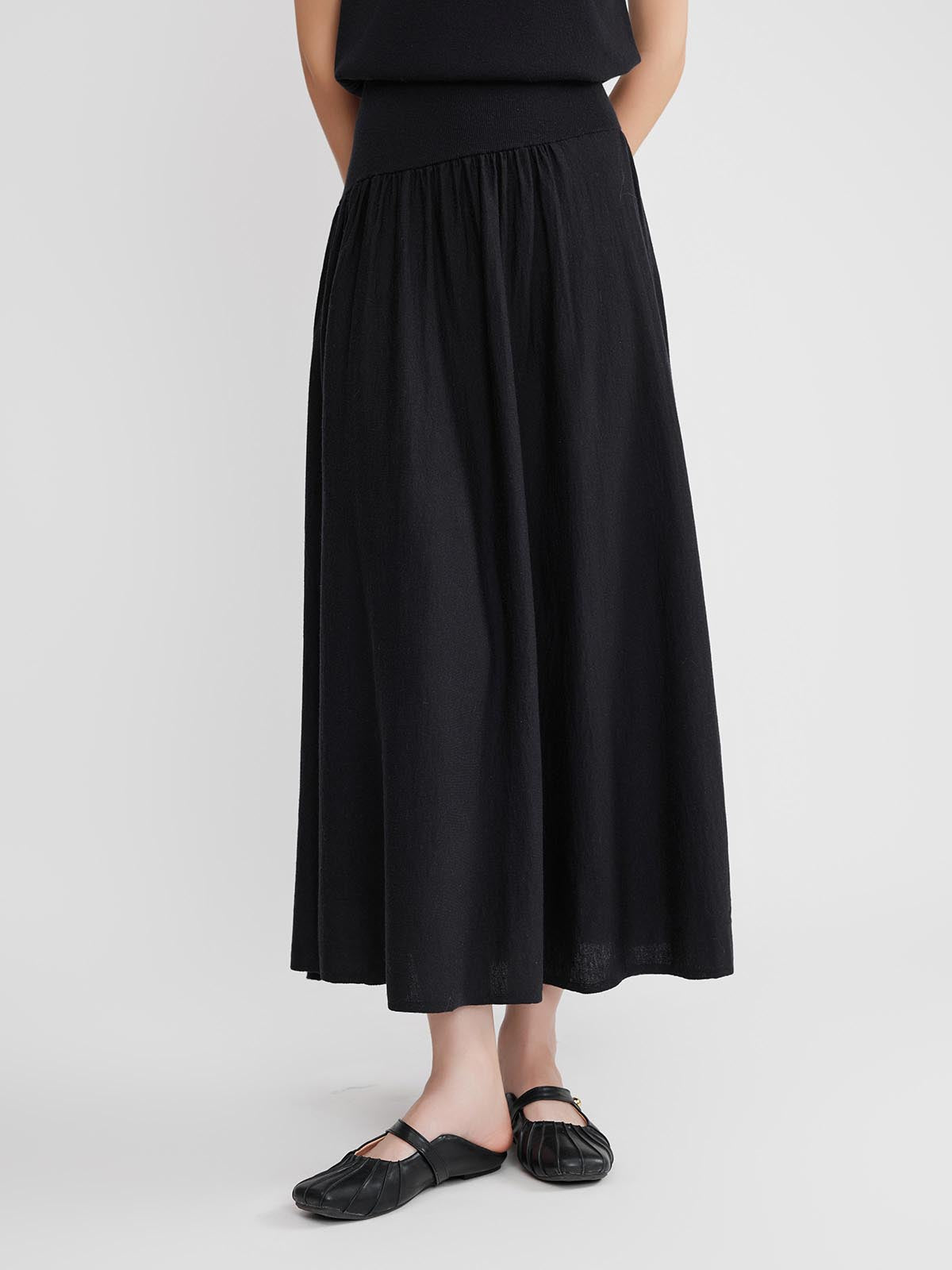 ASOBIO Wool Blend Asymmetric Knit Skirt