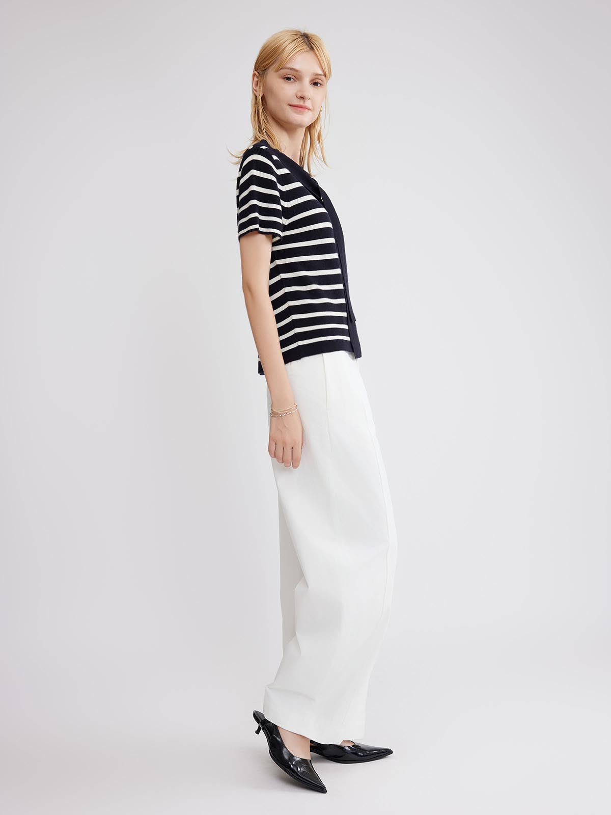 ASOBIO Wool Blend Striped Knit Top with Scarf Detail