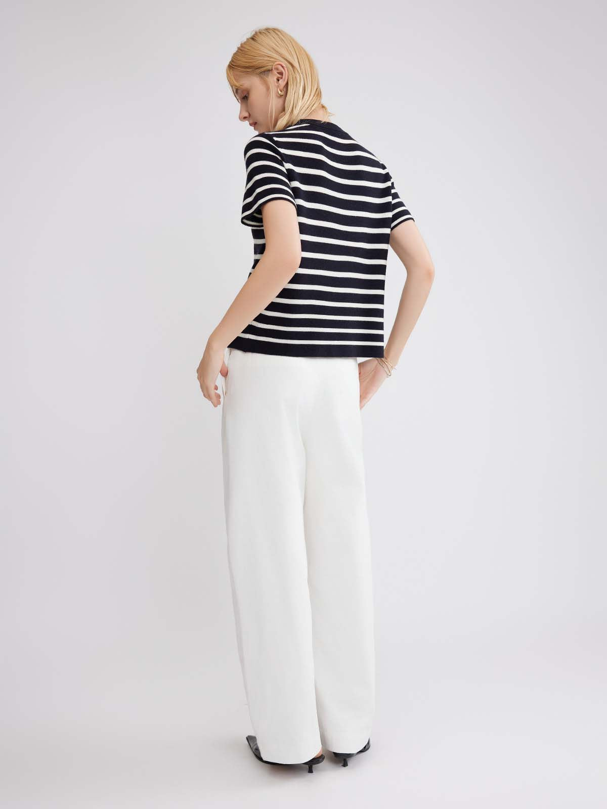 ASOBIO Wool Blend Striped Knit Top with Scarf Detail