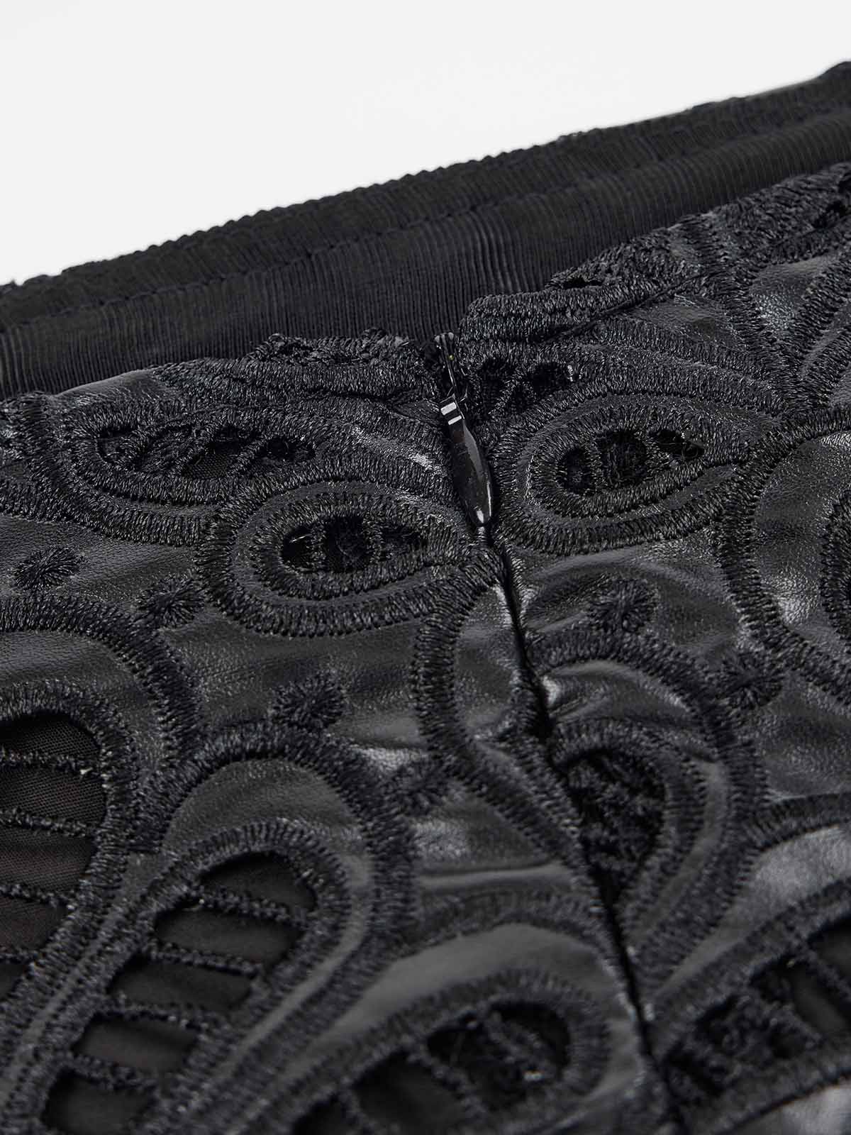 ASOBIO Embroidered PU Mini Skirt