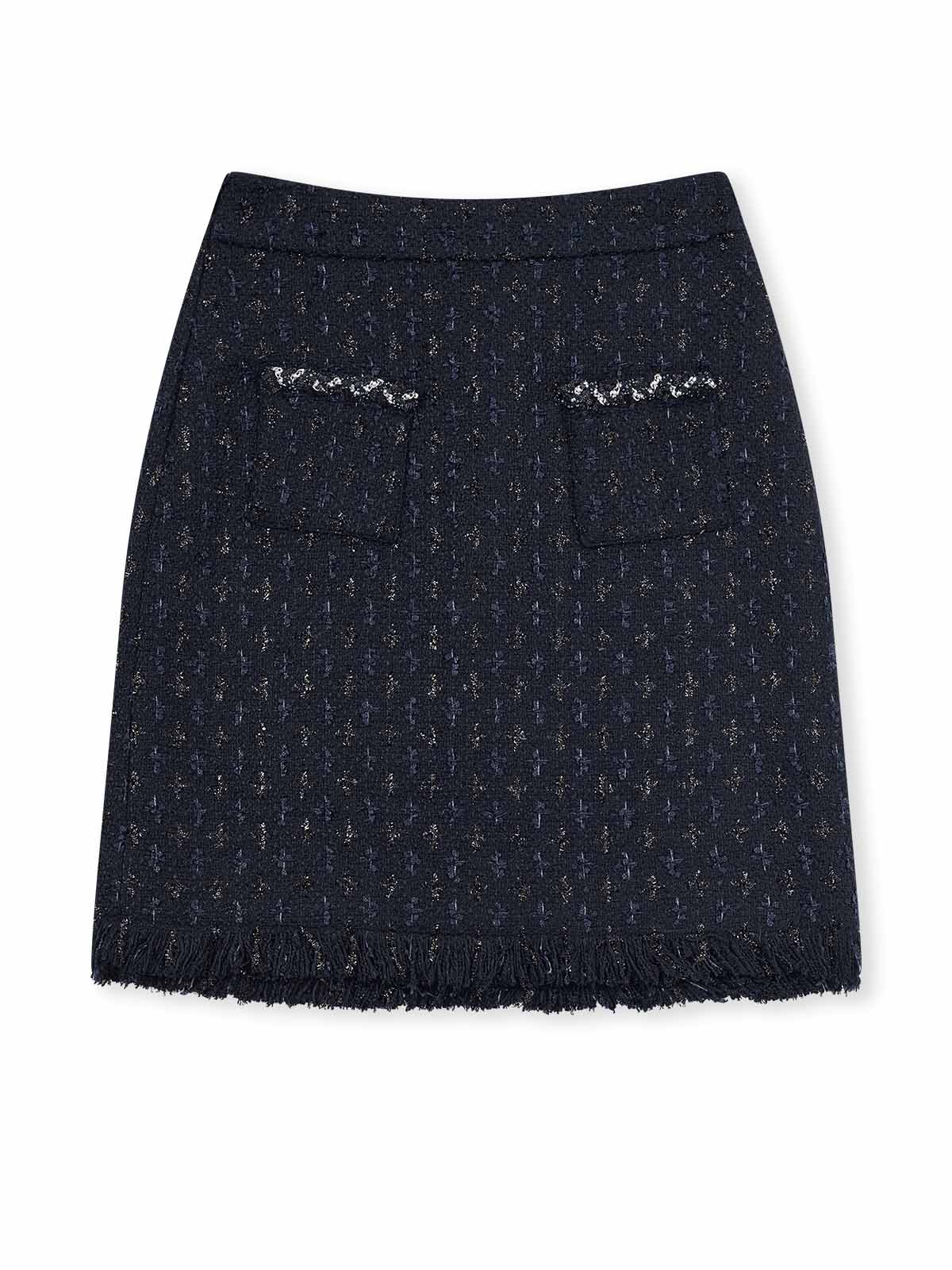 ASOBIO Tweed Mini Skirt with Fringe Hem