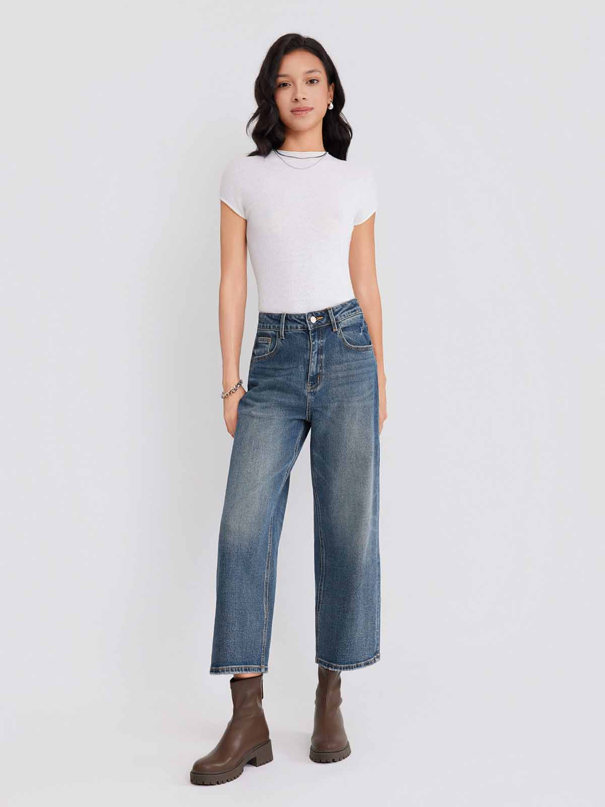 ASOBIO Cropped Faded Denim Jeans