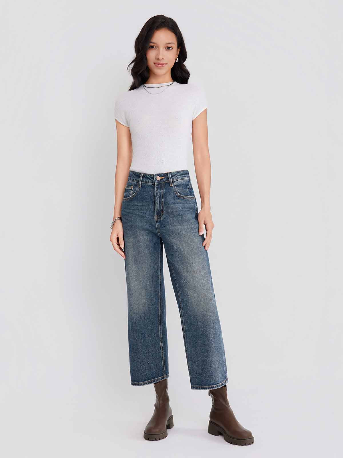 ASOBIO Cropped Faded Denim Jeans
