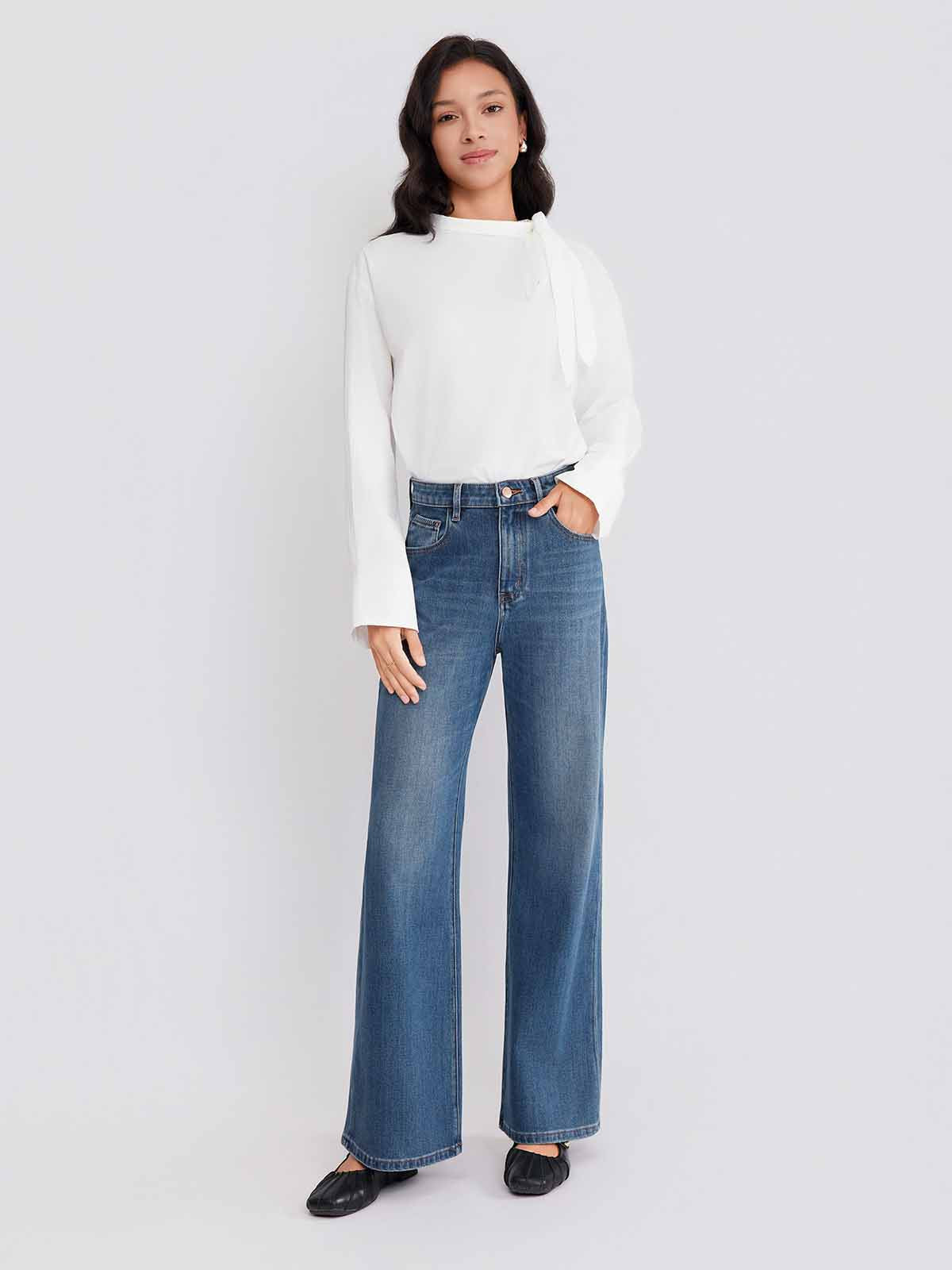 ASOBIO Mid-Rise Washed Straight-Leg Jeans