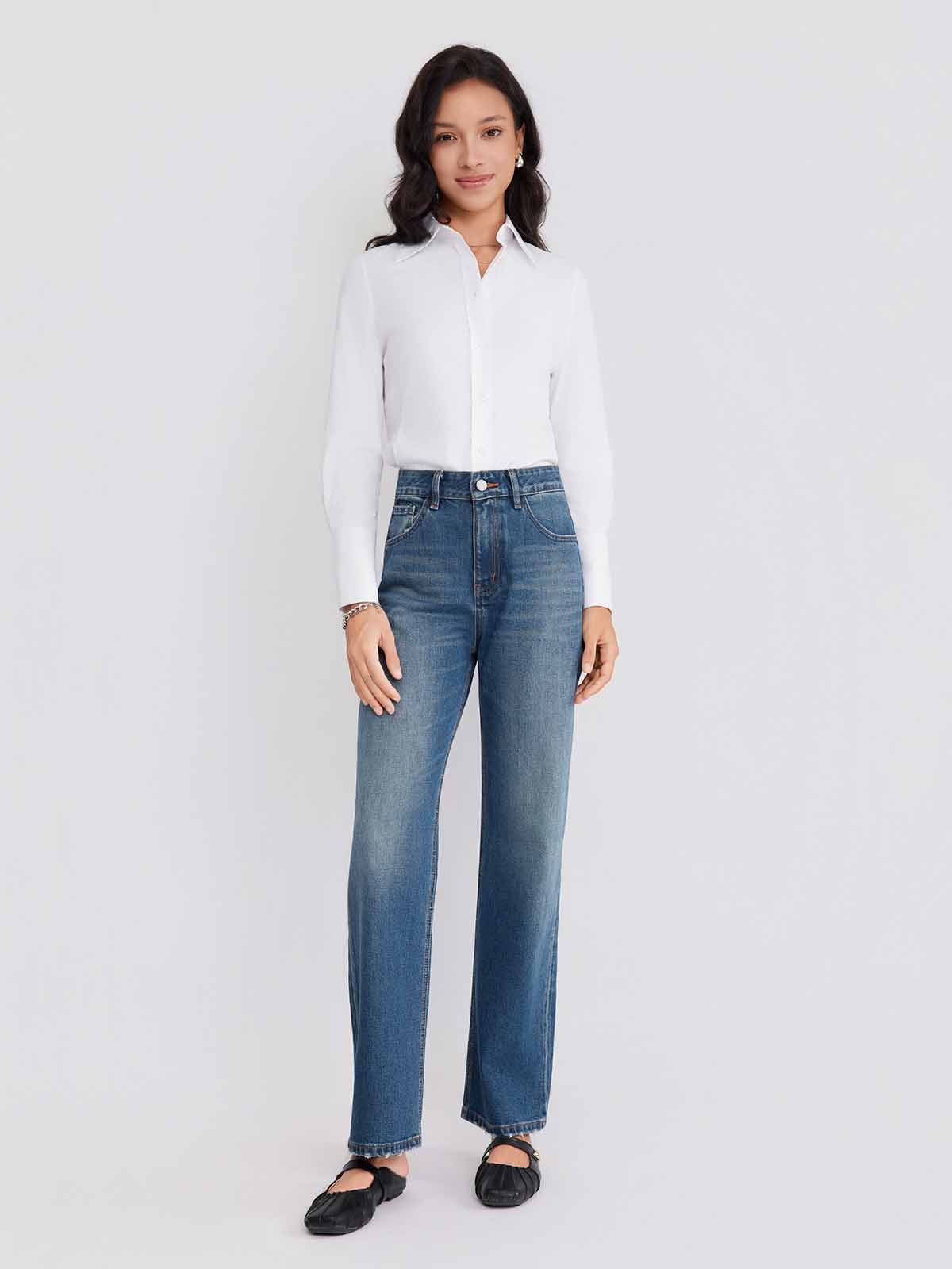 ASOBIO Mid-High Waist Straight-Leg Jeans