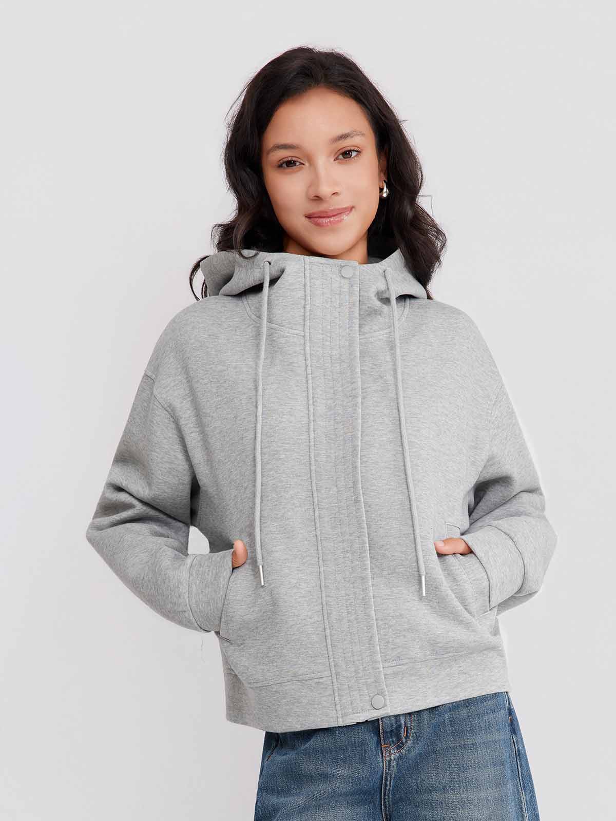 ASOBIO Hooded Drawstring Sweat Jacket
