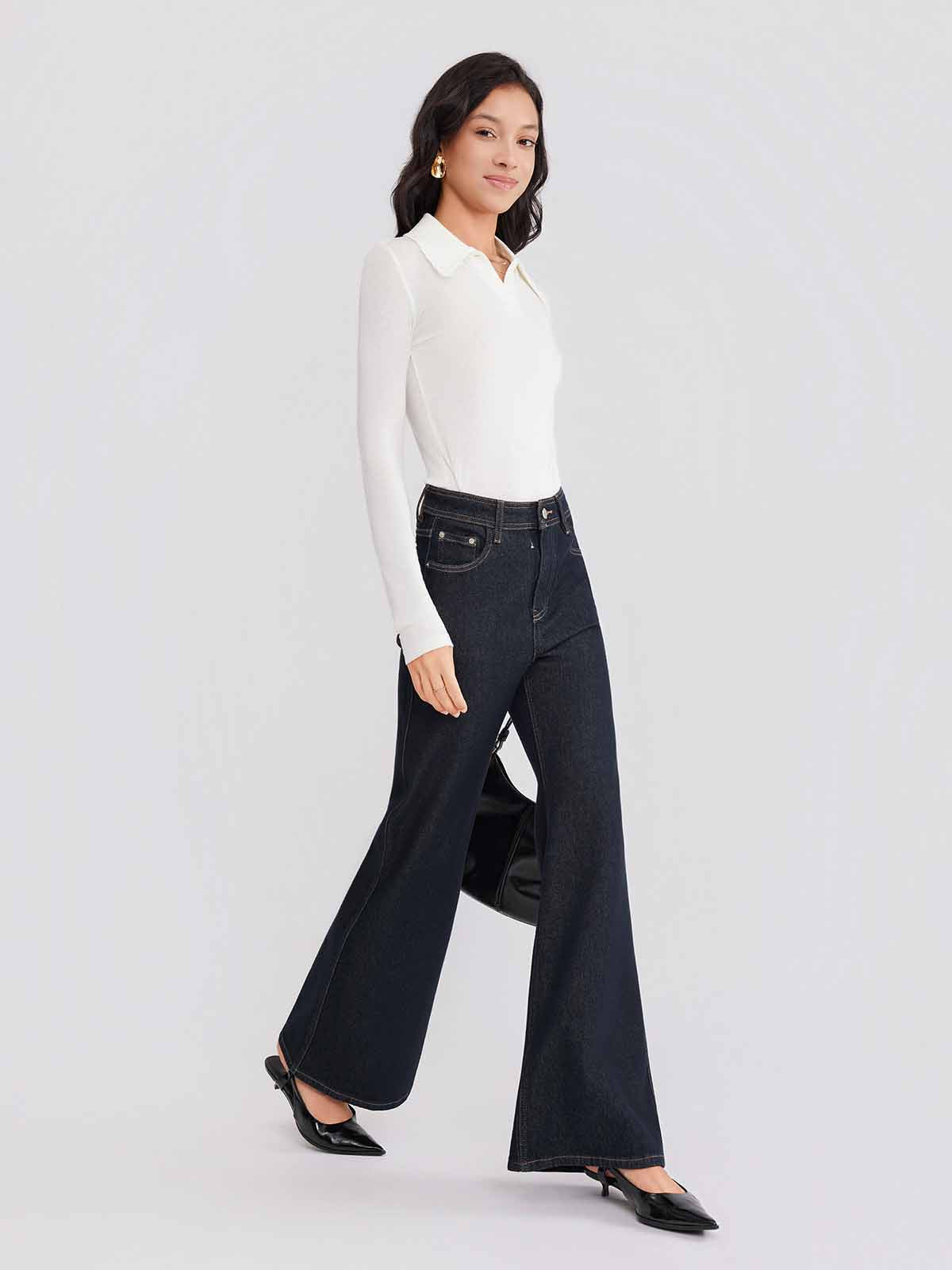 ASOBIO Mid-High Waist Flared Skinny Jeans