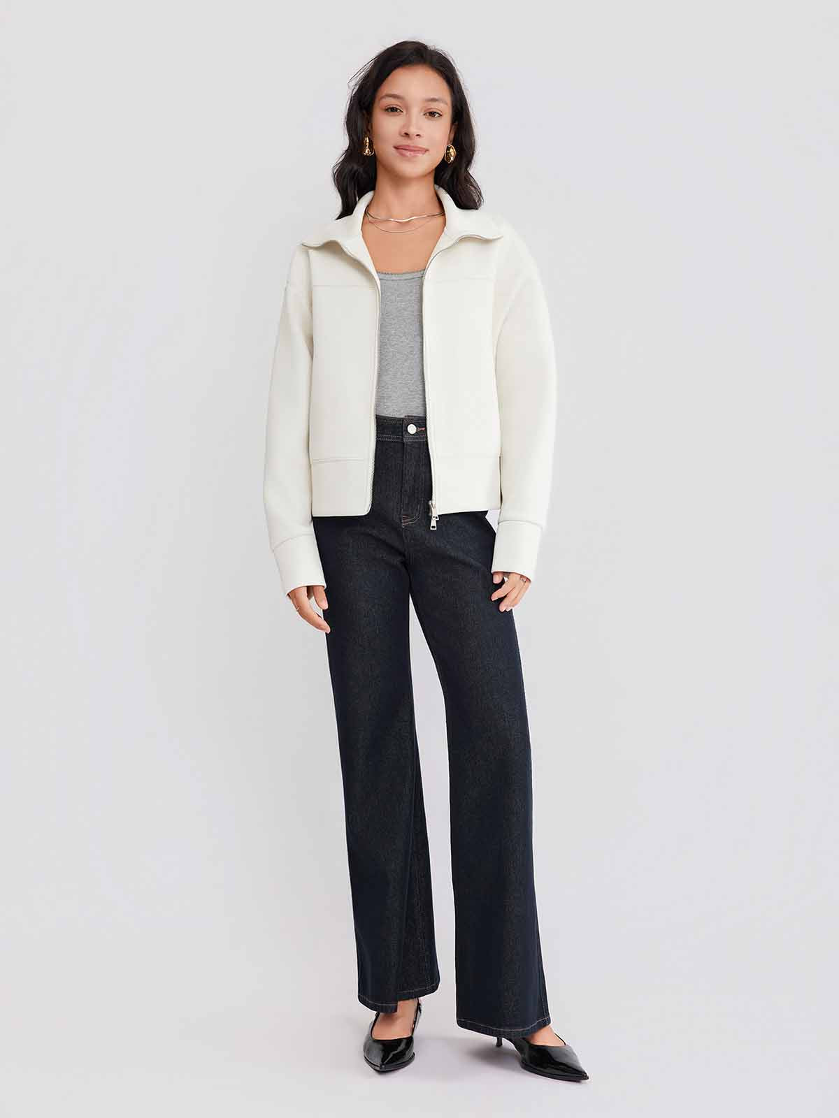 ASOBIO Stand-Collar Two-Way Zip Sweat Jacket