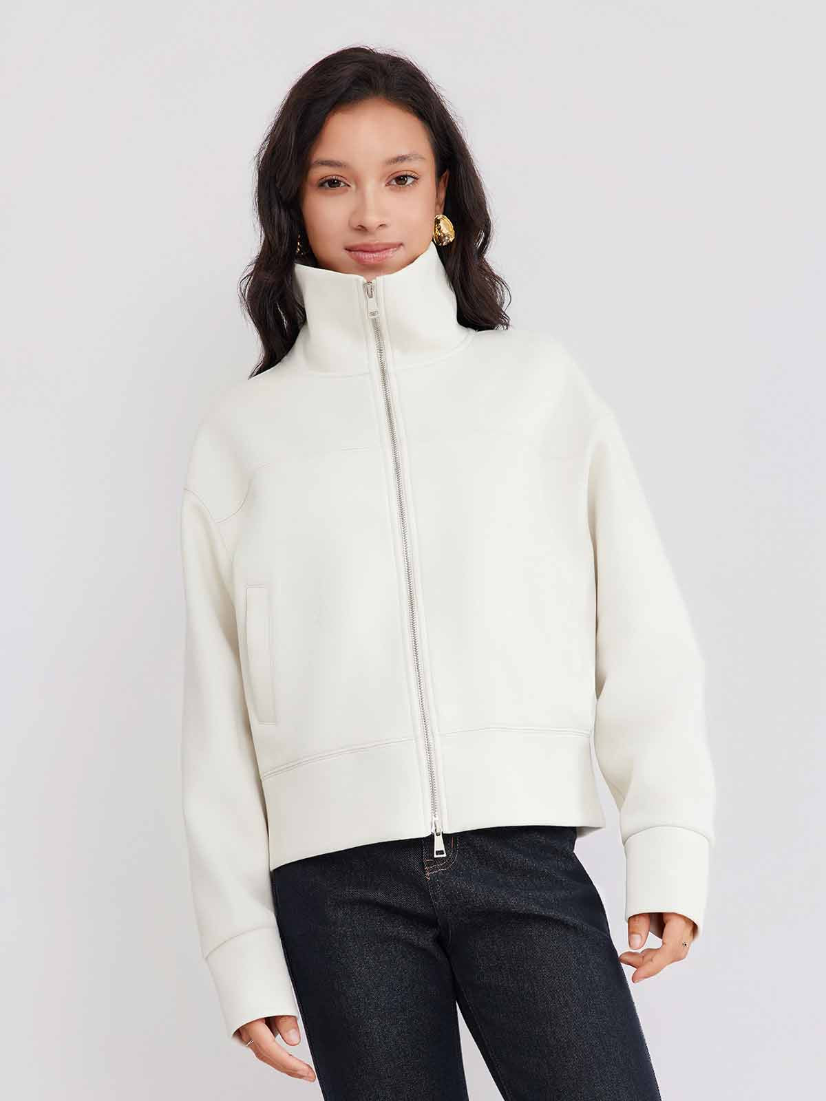 ASOBIO Stand-Collar Two-Way Zip Sweat Jacket