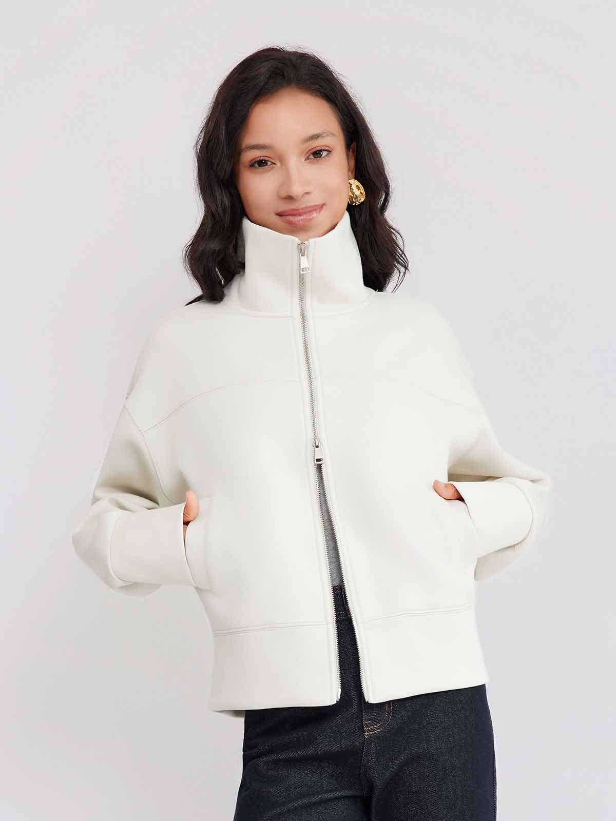 ASOBIO Stand-Collar Two-Way Zip Sweat Jacket