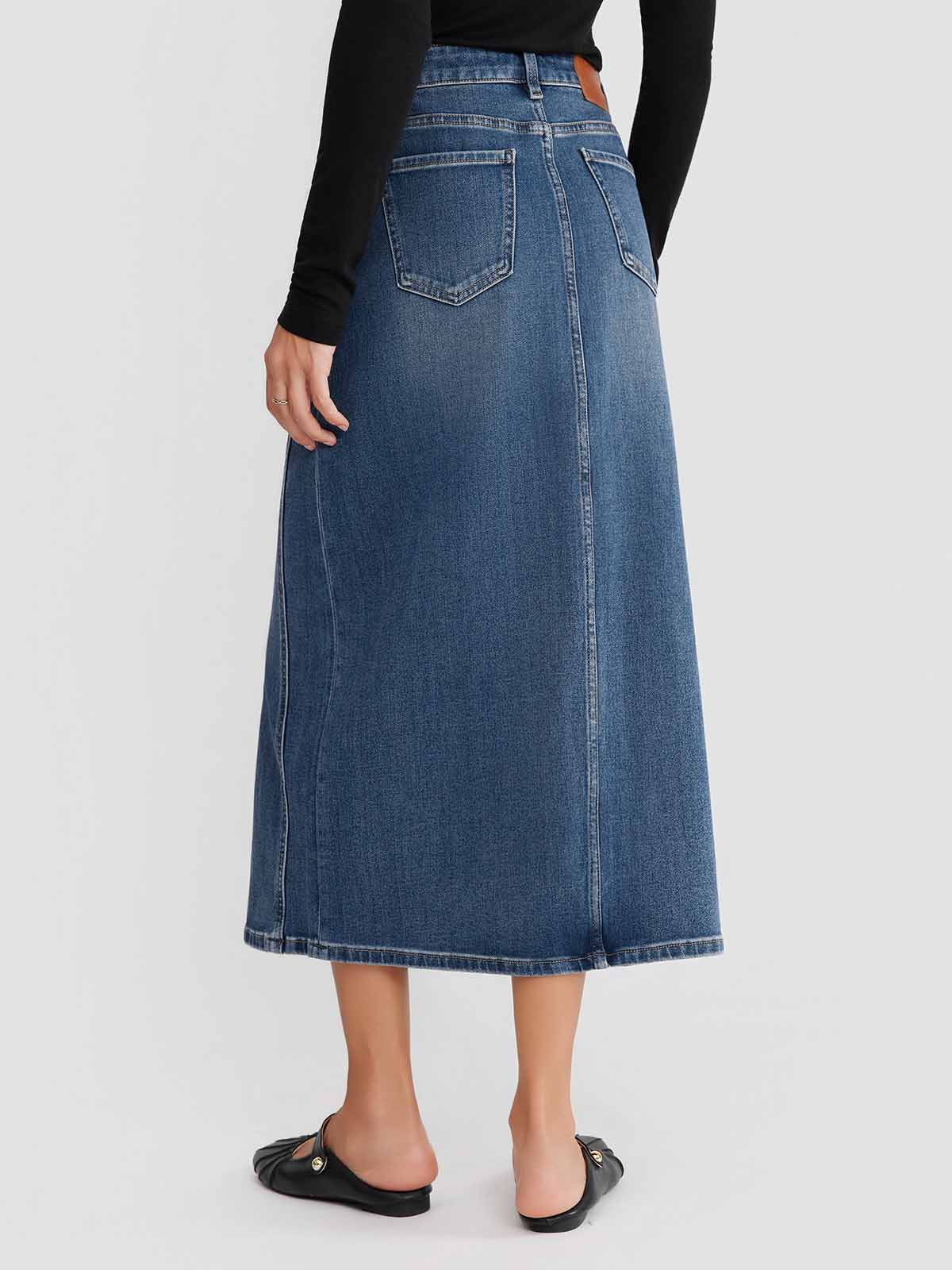 ASOBIO Stretch Denim Slit Midi Skirt