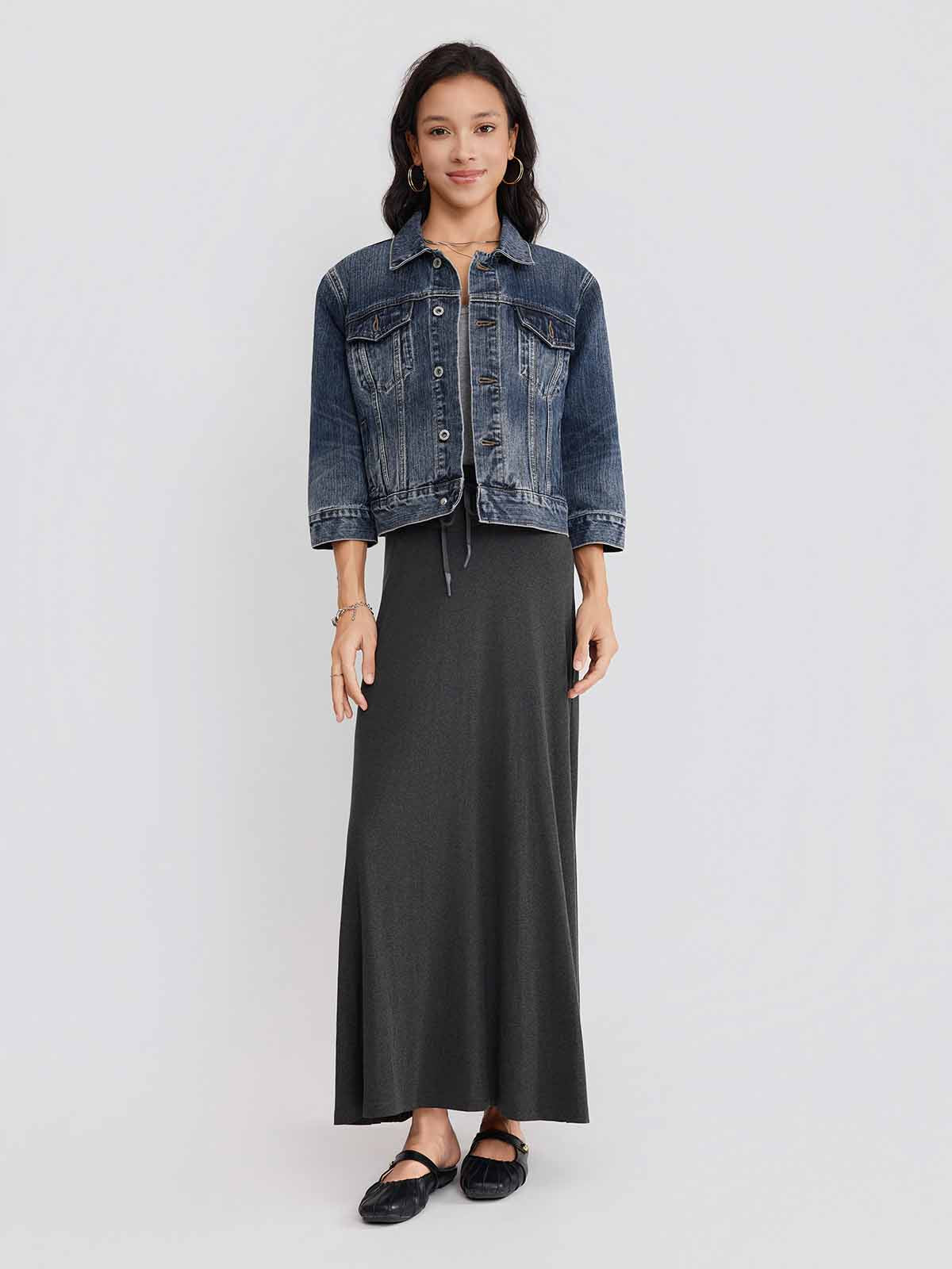 ASOBIO Cropped 100% Cotton Denim Jacket