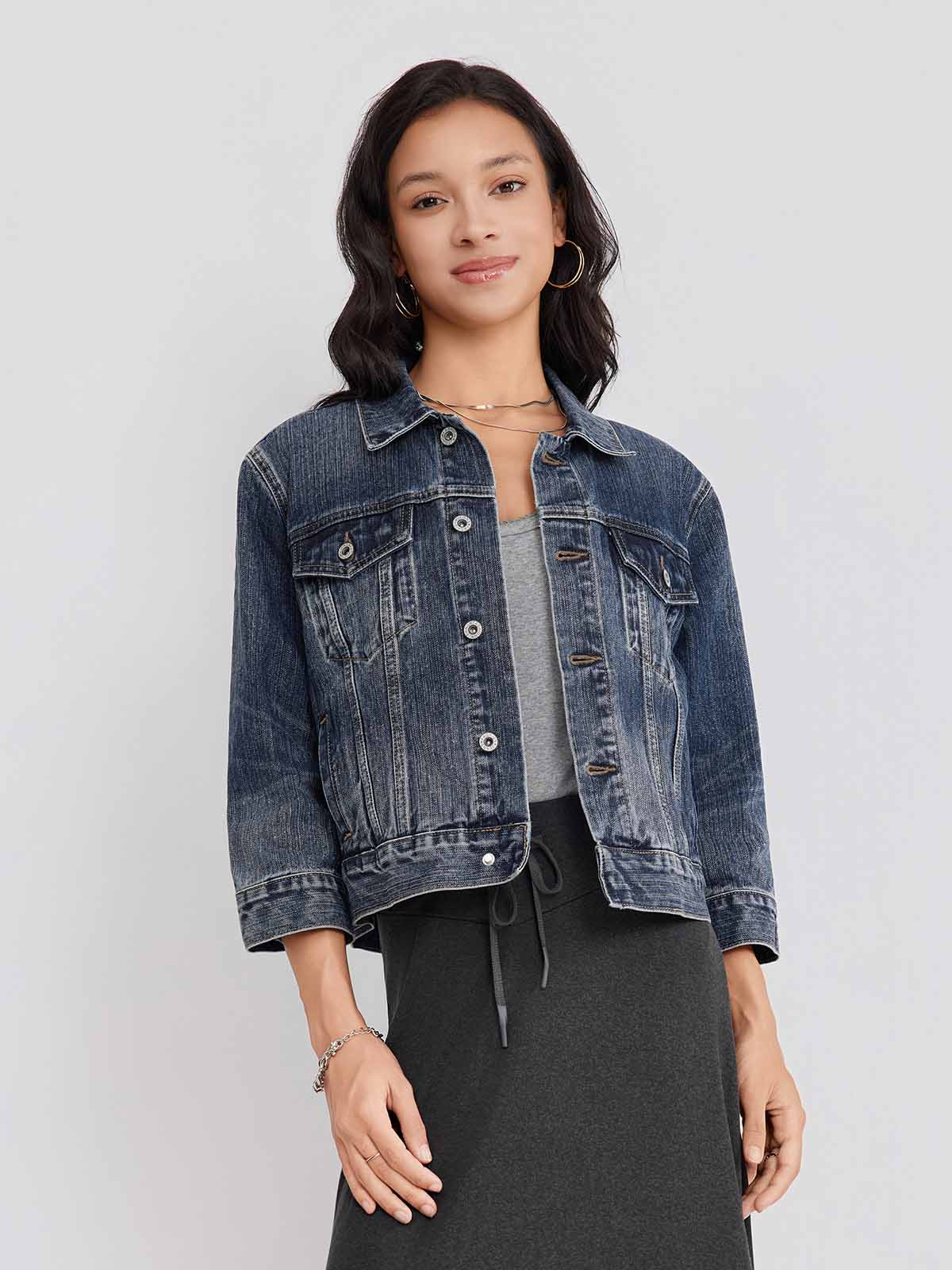 ASOBIO Cropped 100% Cotton Denim Jacket