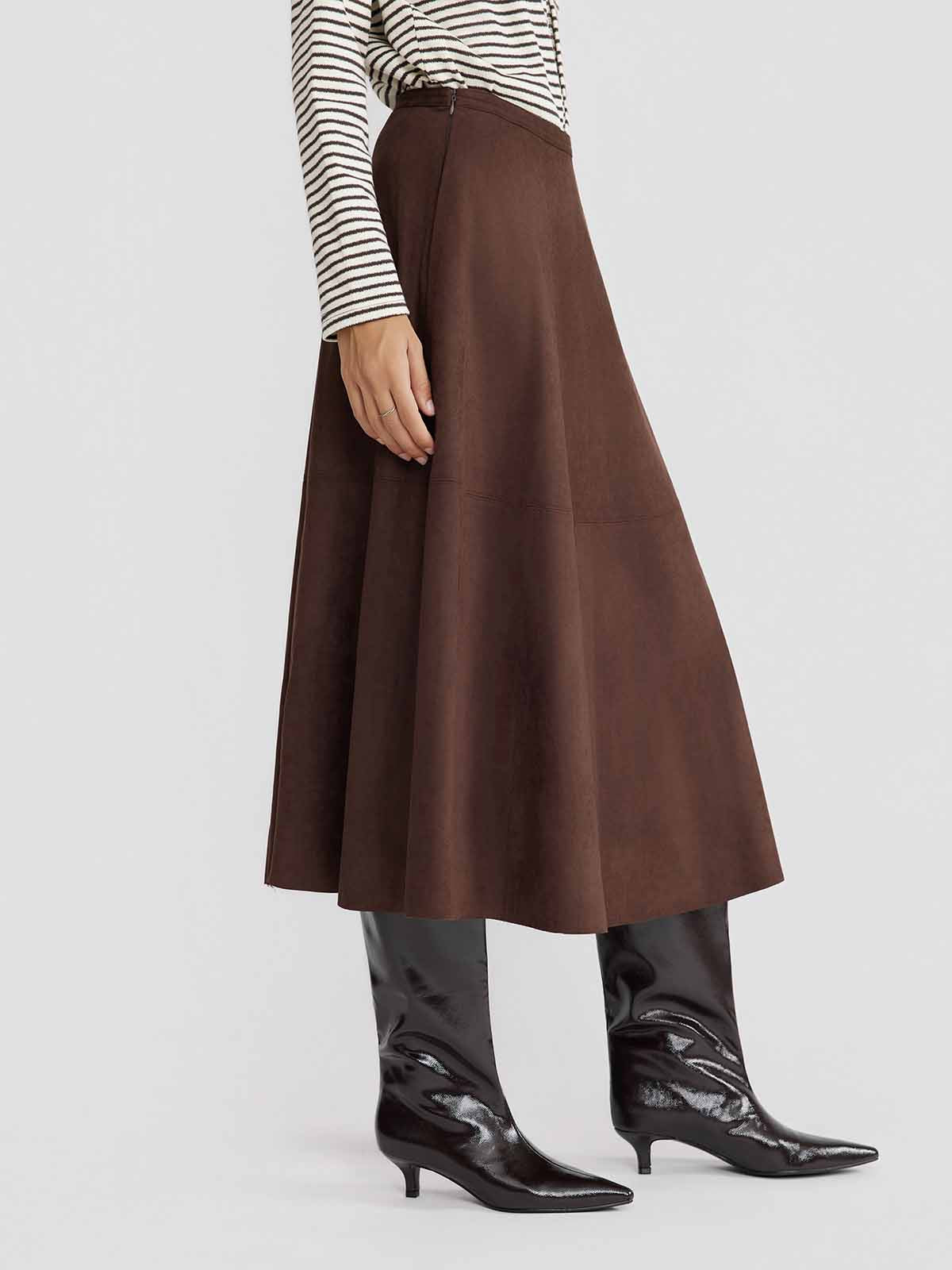ASOBIO Suede Midi Skirt