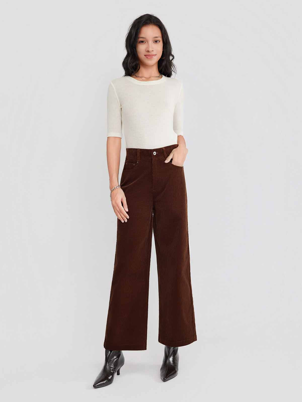 ASOBIO Corduroy Straight-Leg Cropped Pants