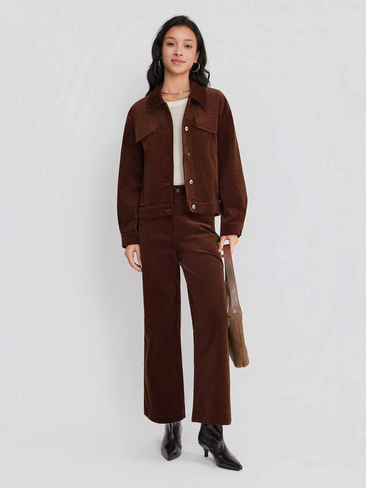 ASOBIO Corduroy Straight-Leg Cropped Pants