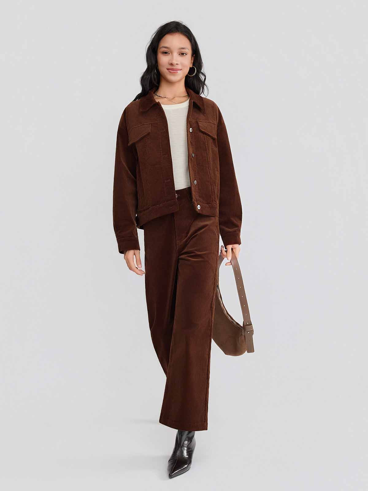 ASOBIO Corduroy Straight-Leg Cropped Pants