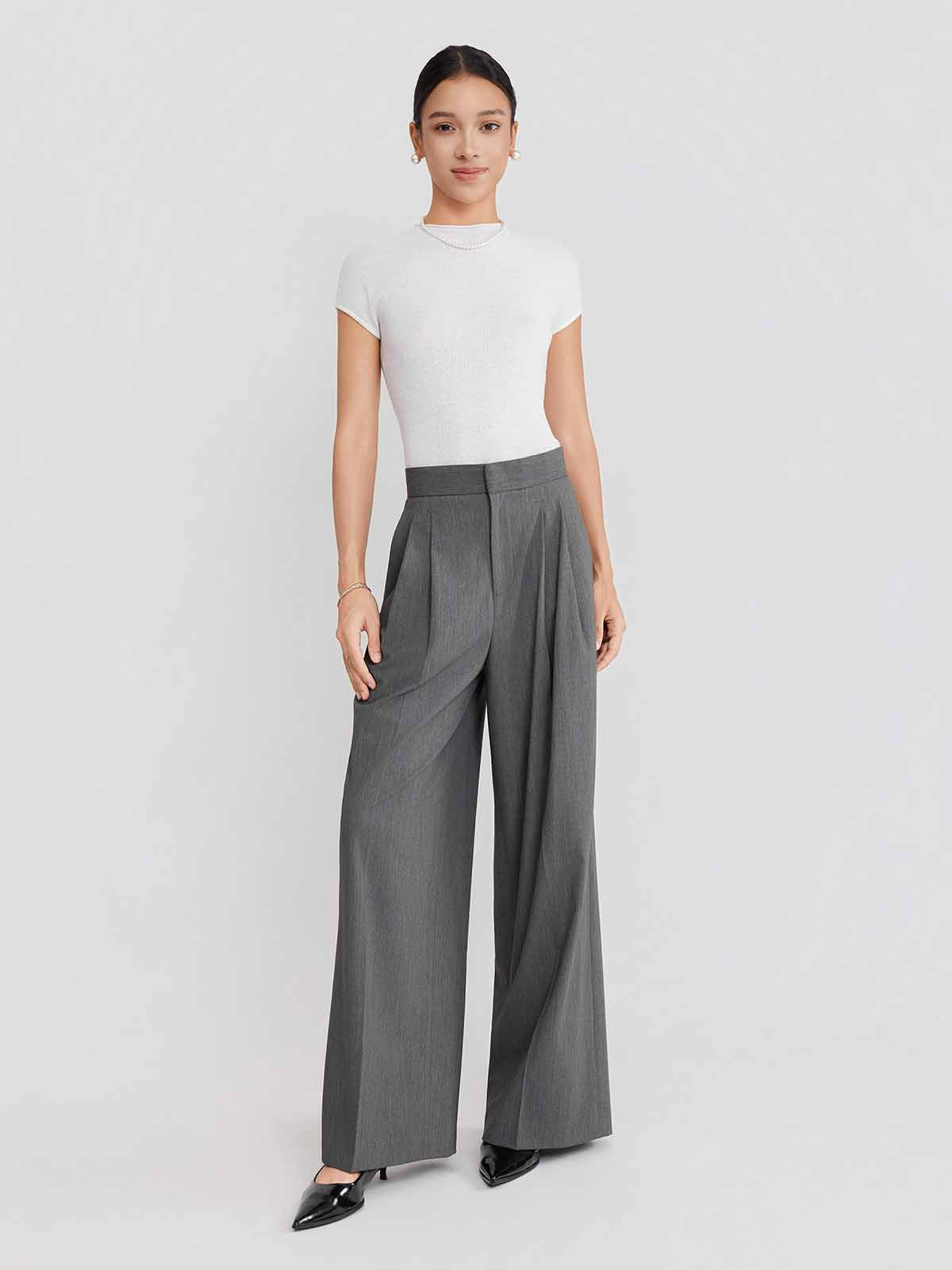 ASOBIO Slim Pleated Full-Length Trousers