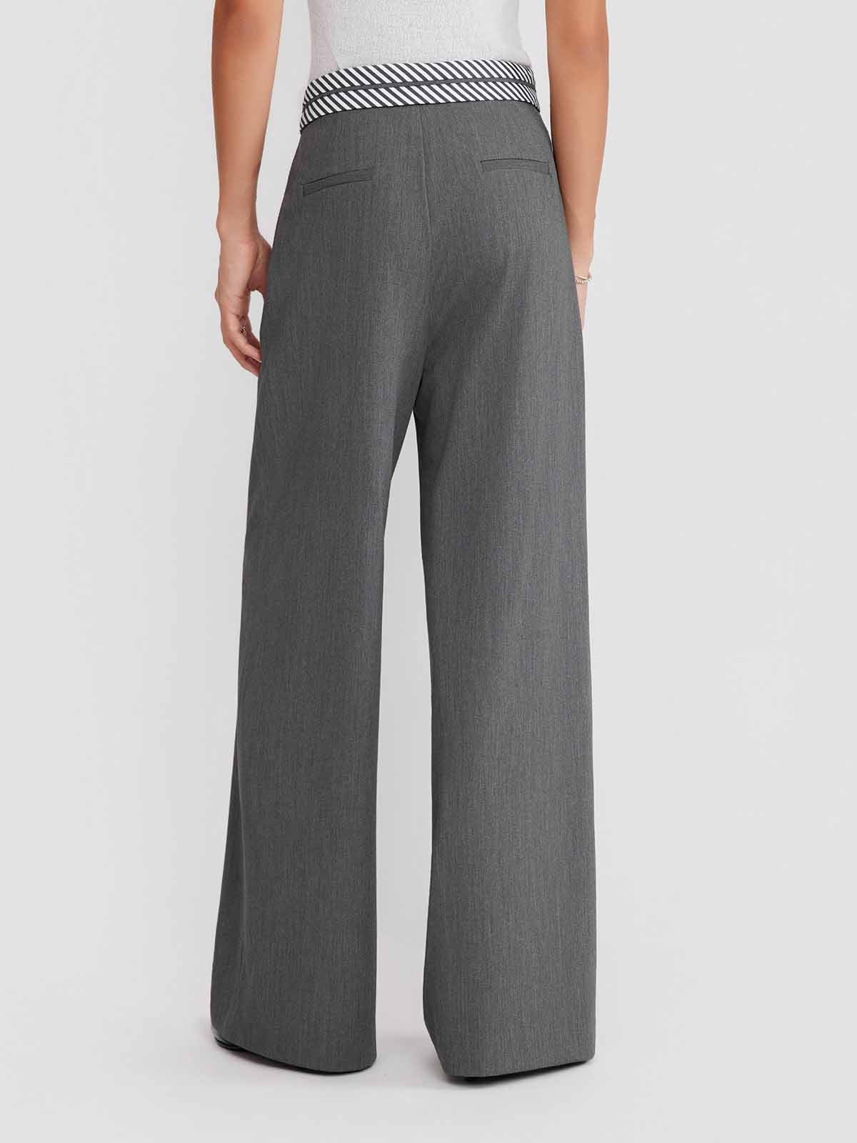 ASOBIO Tailored Contrast Waistband Straight-Leg Trousers