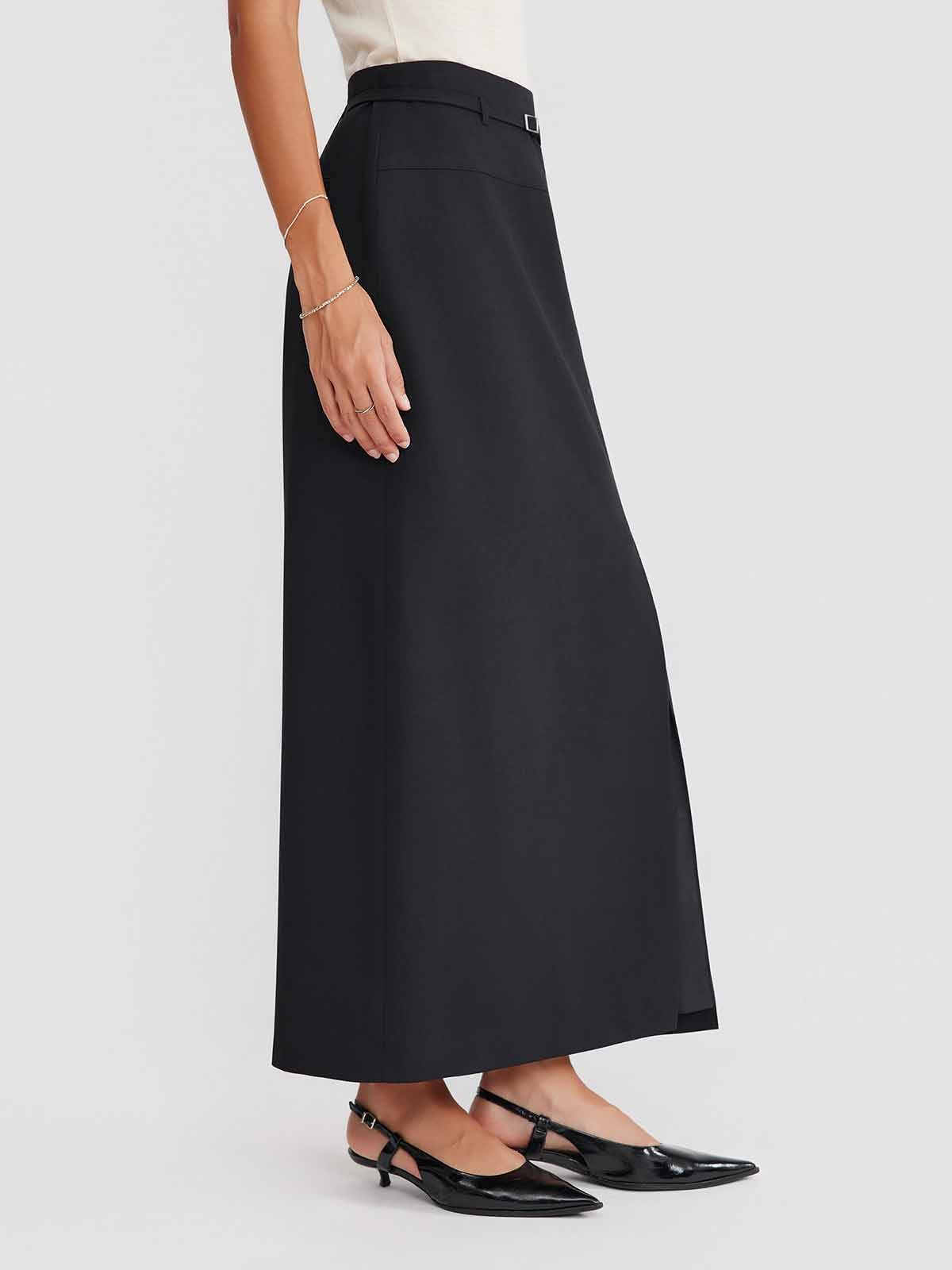 ASOBIO Belted Front-Slit Maxi Skirt