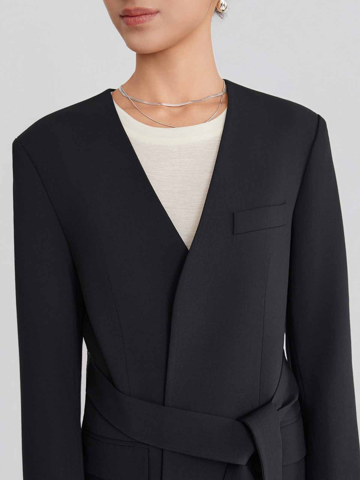 ASOBIO Belted V-Neck Structured Blazer