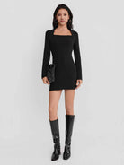 ASOBIO Square-Neck Knit Mini Dress