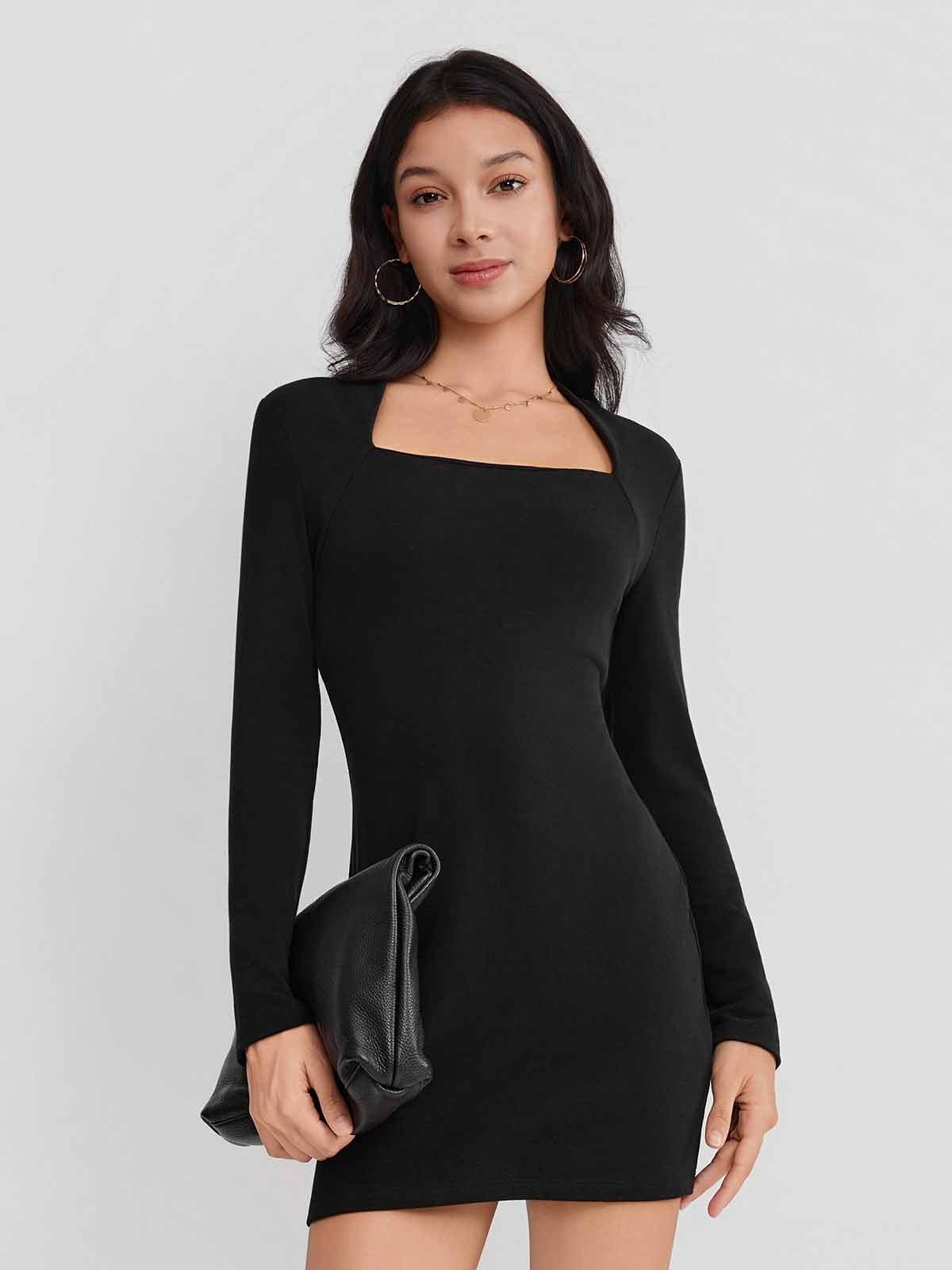 ASOBIO Square-Neck Knit Mini Dress