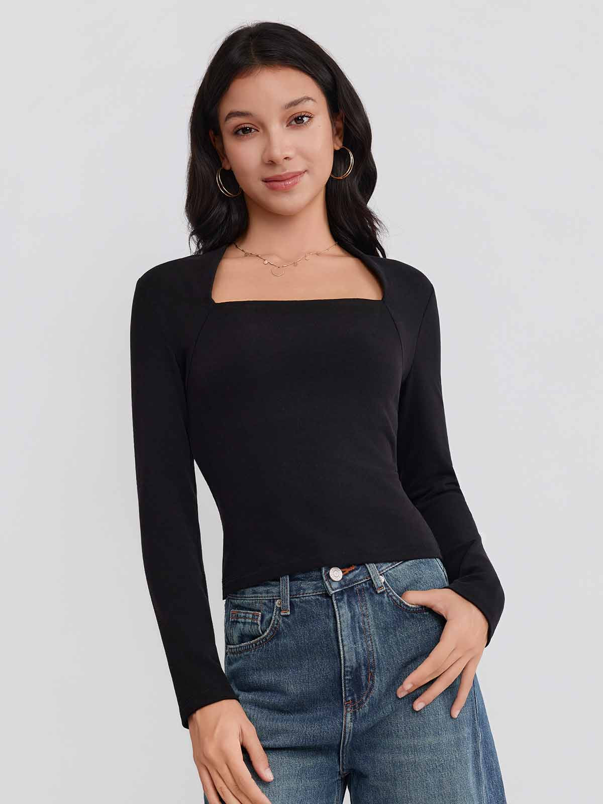 ASOBIO Square-Neck Fitted Longsleeve Top