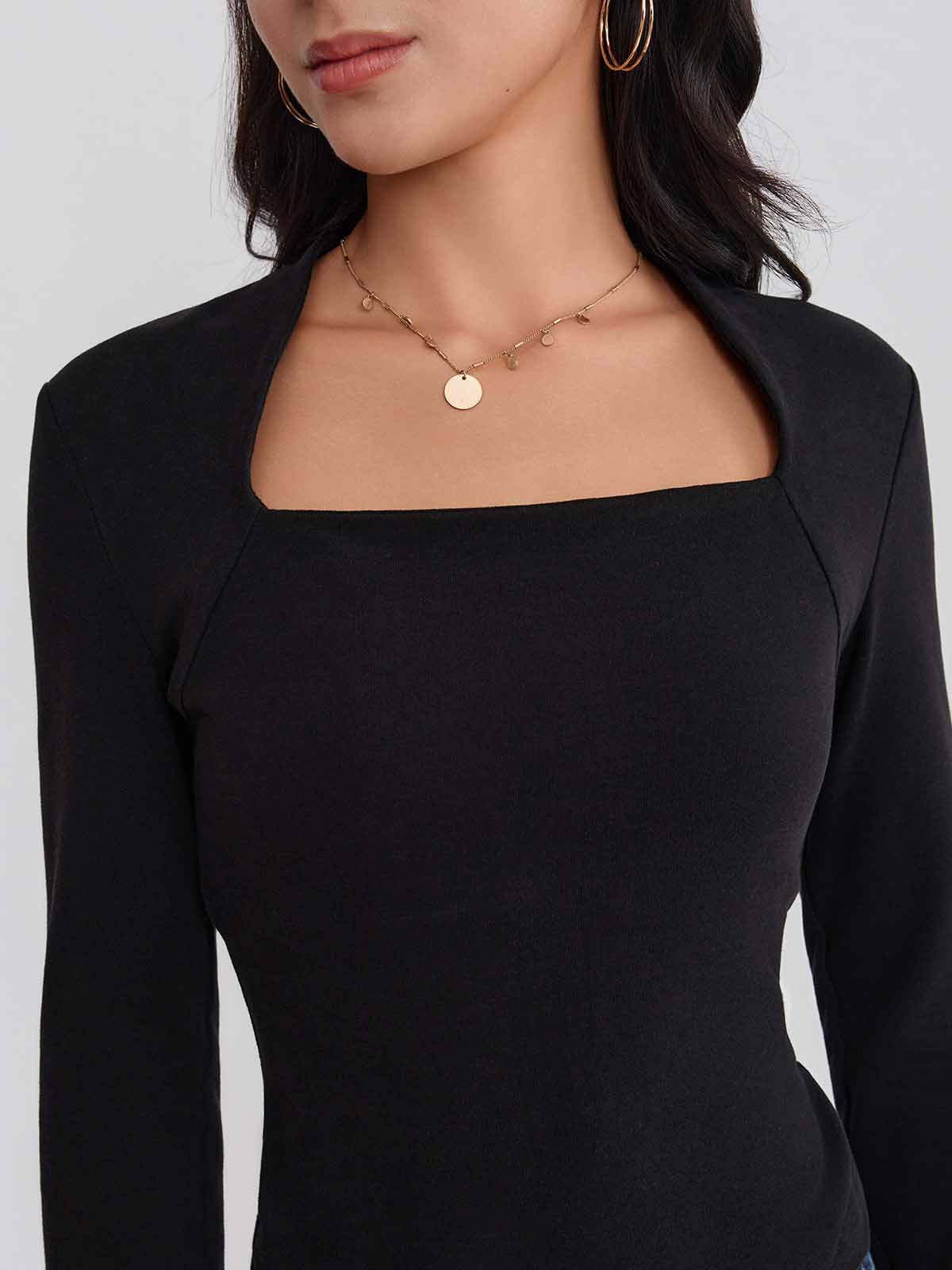 ASOBIO Square-Neck Fitted Longsleeve Top