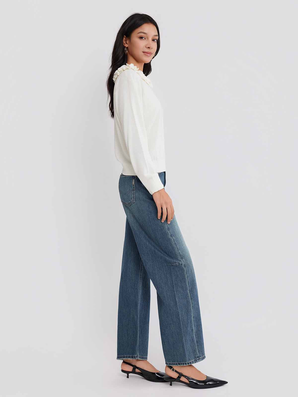 ASOBIO Wool Blend Ruffled Pullover Sweater