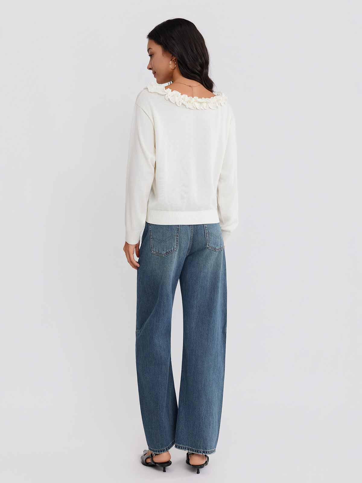 ASOBIO Wool Blend Ruffled Pullover Sweater