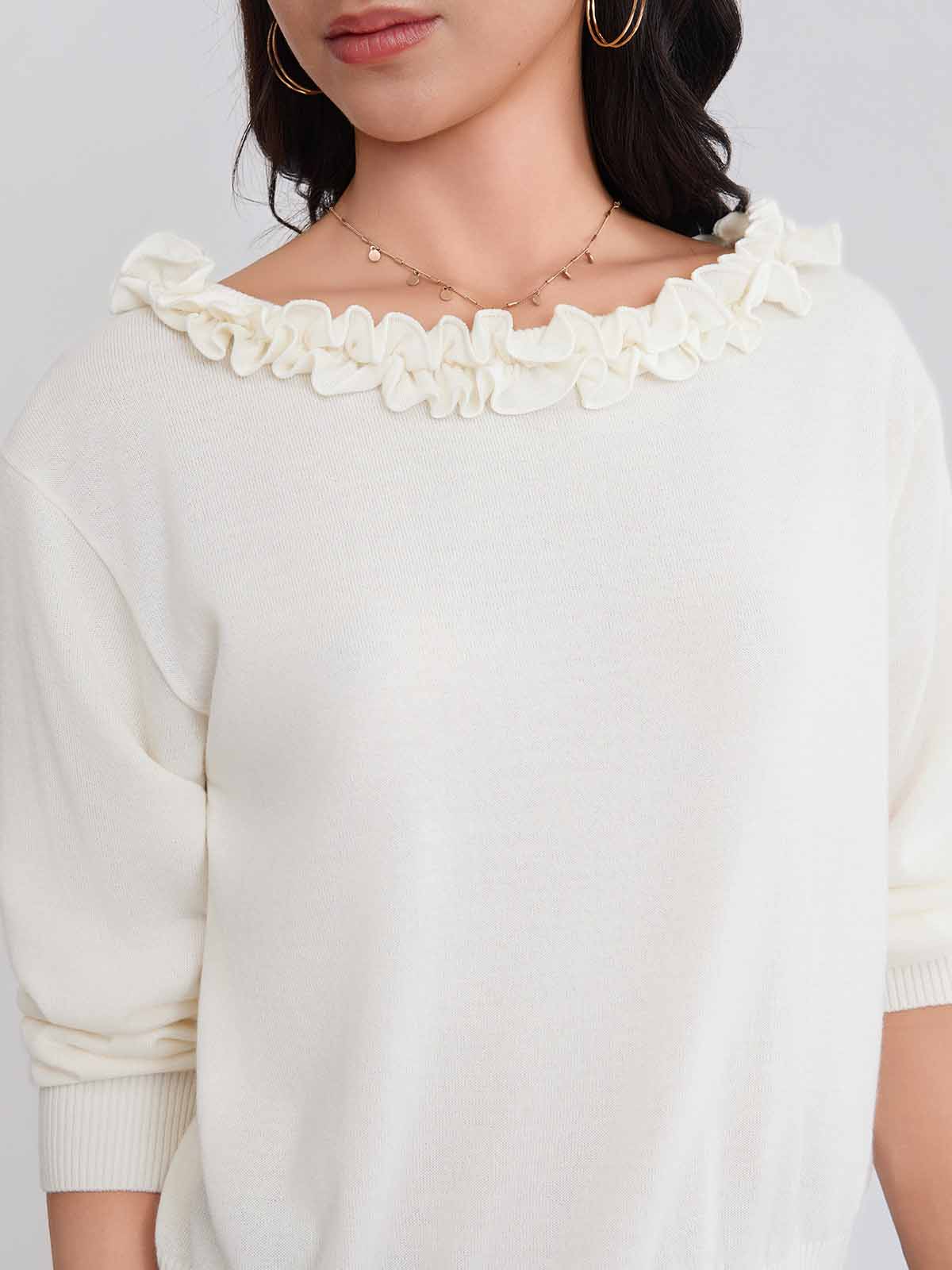 ASOBIO Wool Blend Ruffled Pullover Sweater