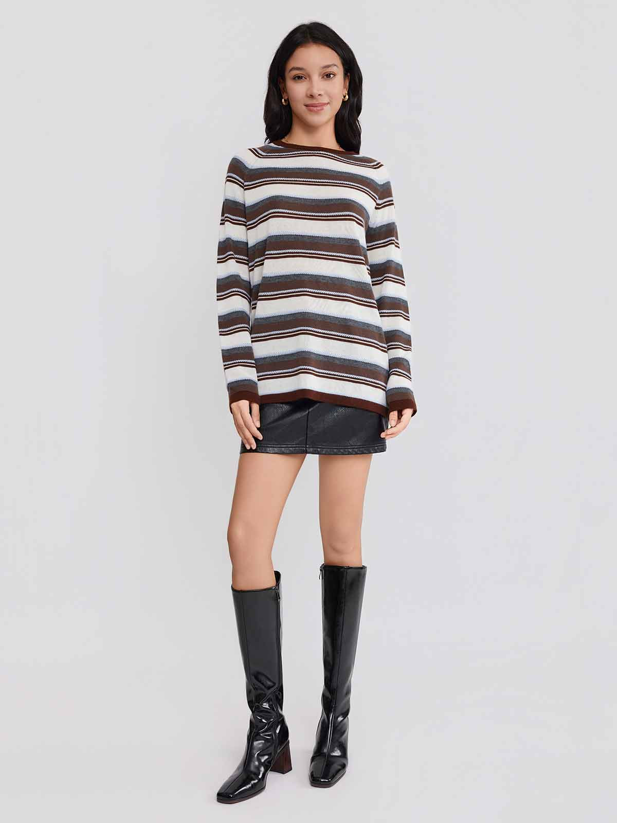 ASOBIO Wool Blend Striped Pullover Sweater