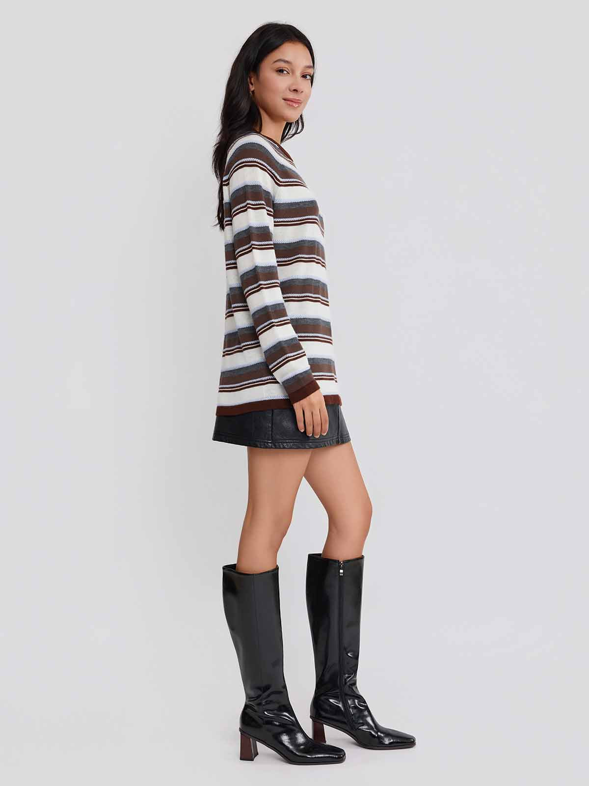 ASOBIO Wool Blend Striped Pullover Sweater