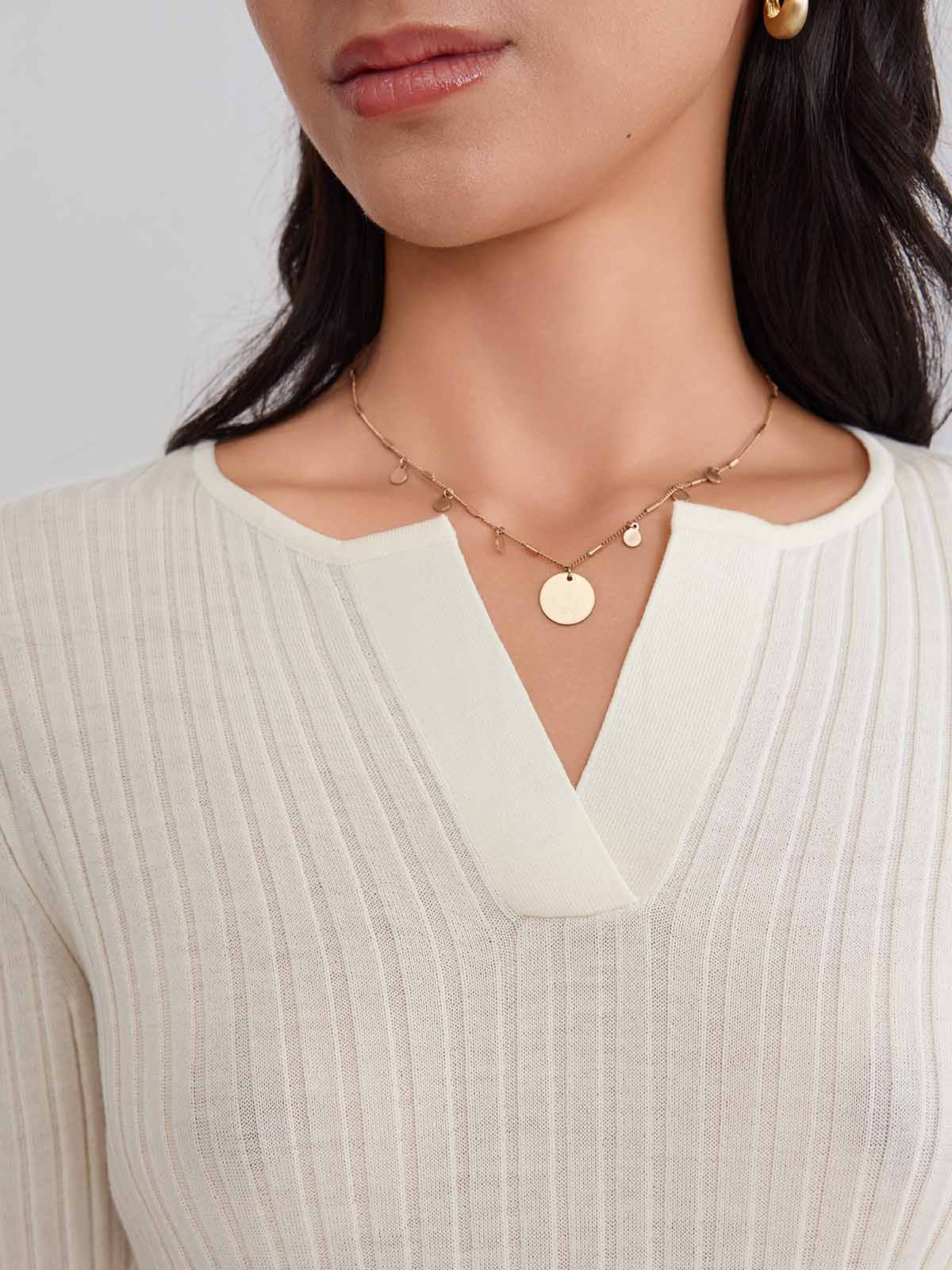 ASOBIO 100% Wool Ribbed V-Neck Pullover Sweater