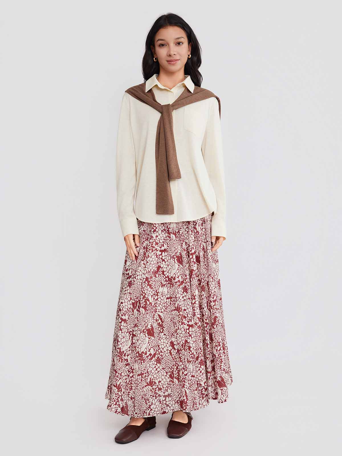 ASOBIO Floral Printed Midi Skirt