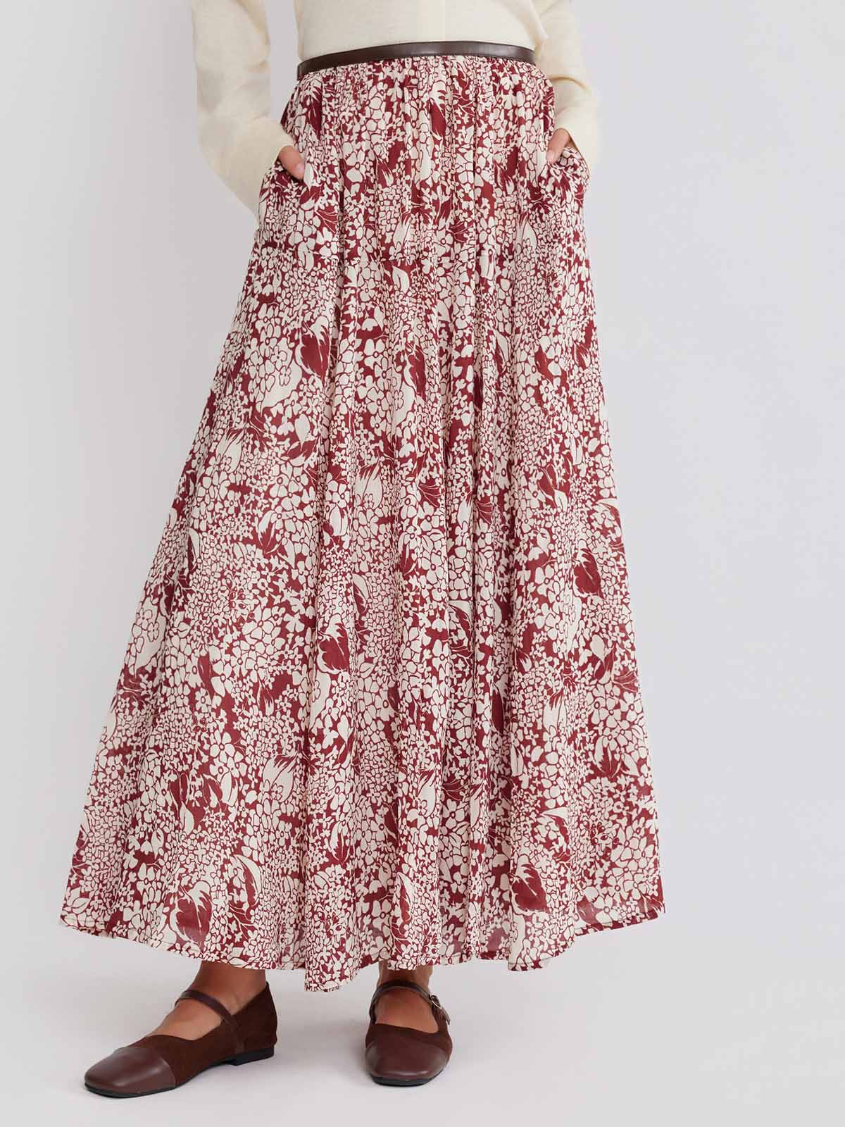 ASOBIO Floral Printed Midi Skirt