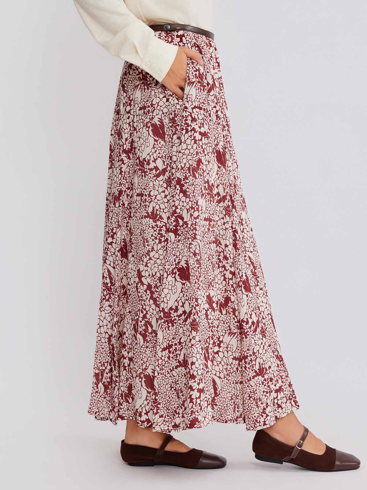 ASOBIO Floral Printed Midi Skirt