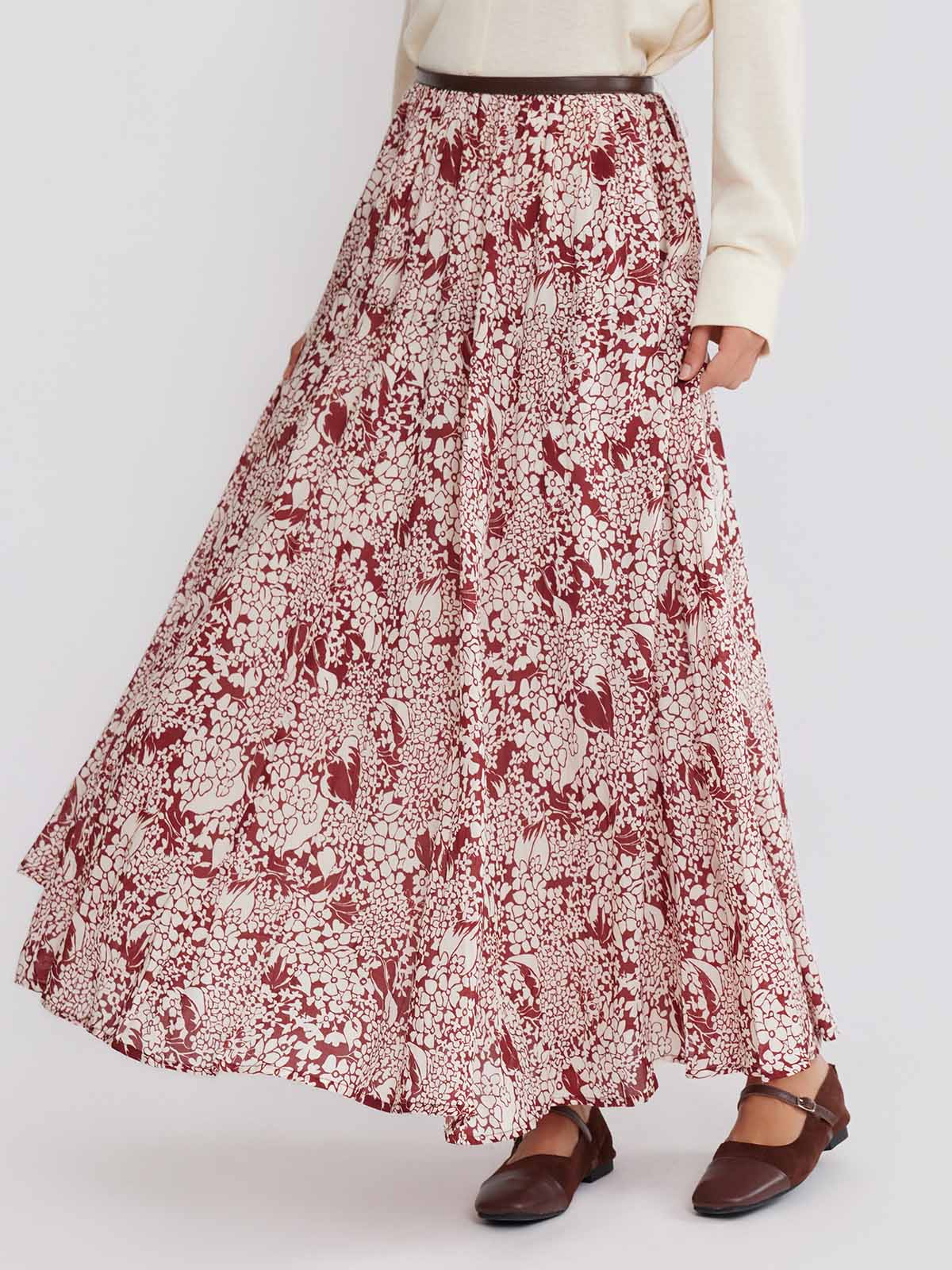 ASOBIO Floral Printed Midi Skirt