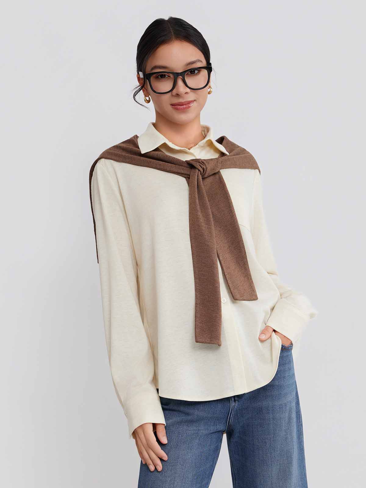 ASOBIO Wool-Blend Shirt with Shoulder Panel