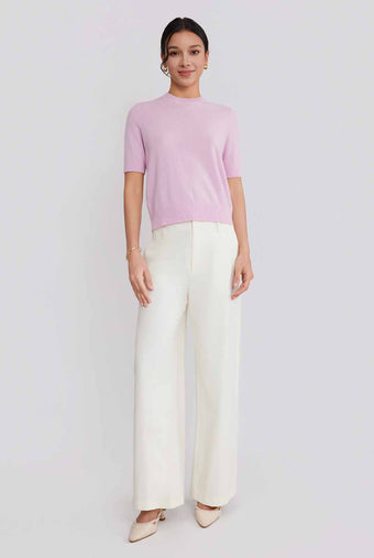 ASOBIO Wool-Cashmere Short-Sleeve Pullover Sweater