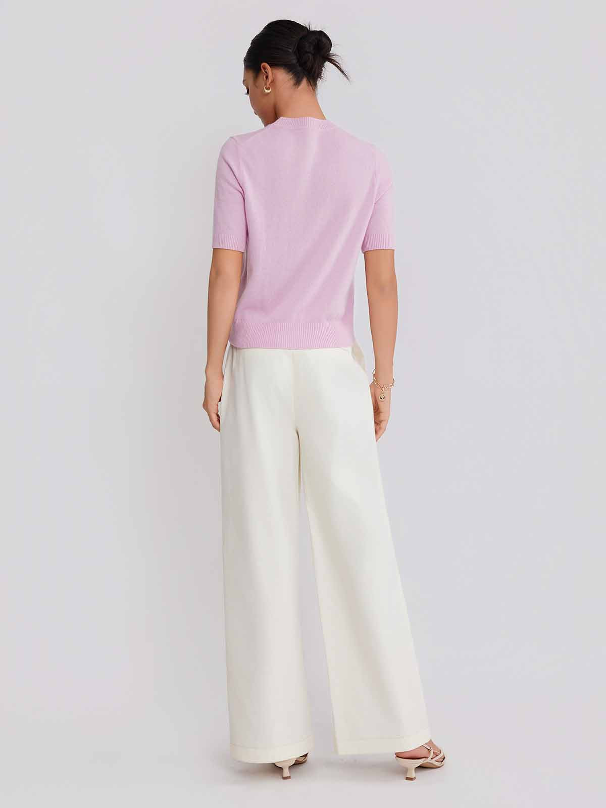 ASOBIO Wool-Cashmere Short-Sleeve Pullover Sweater