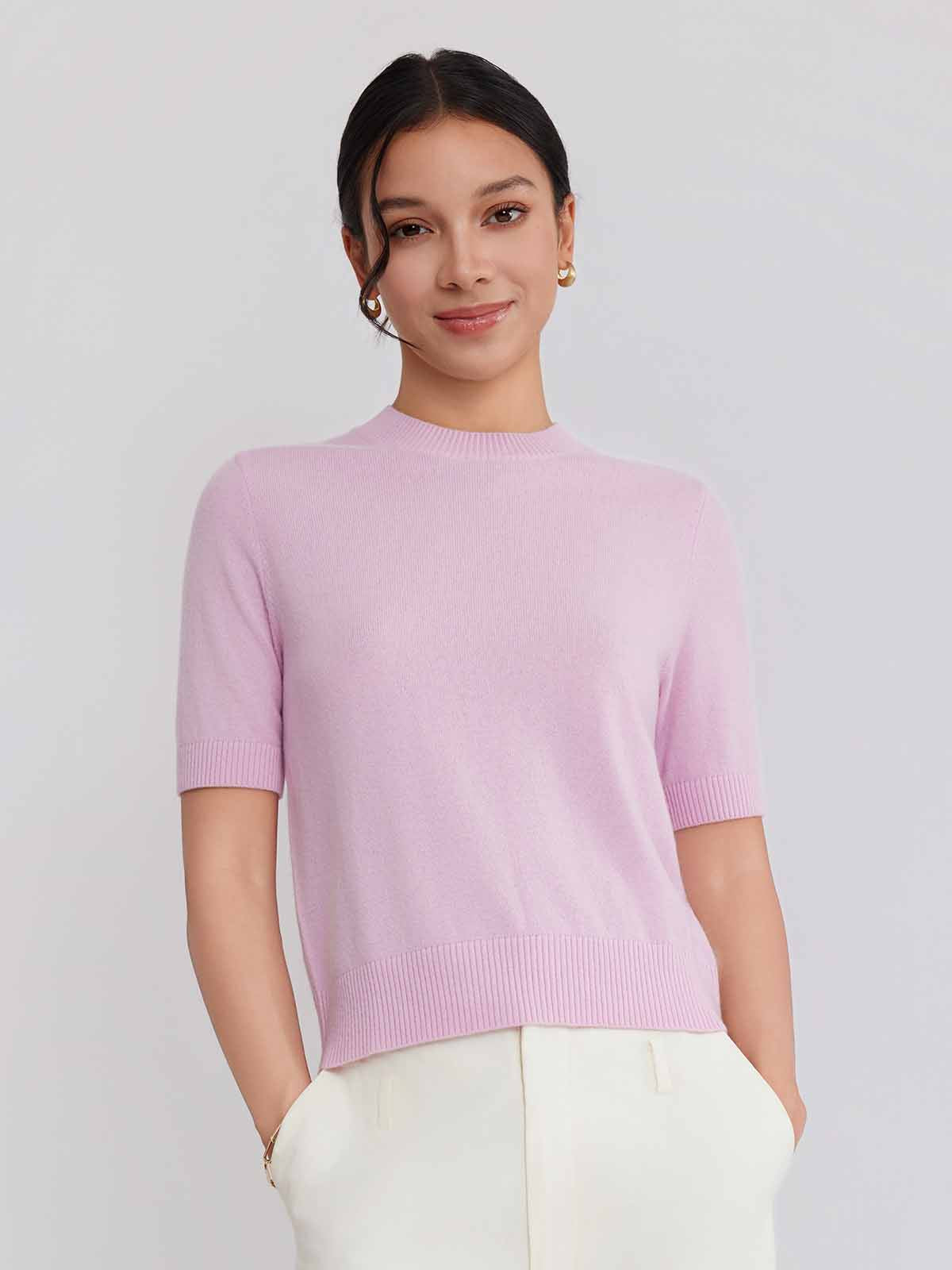 ASOBIO Wool-Cashmere Short-Sleeve Pullover Sweater