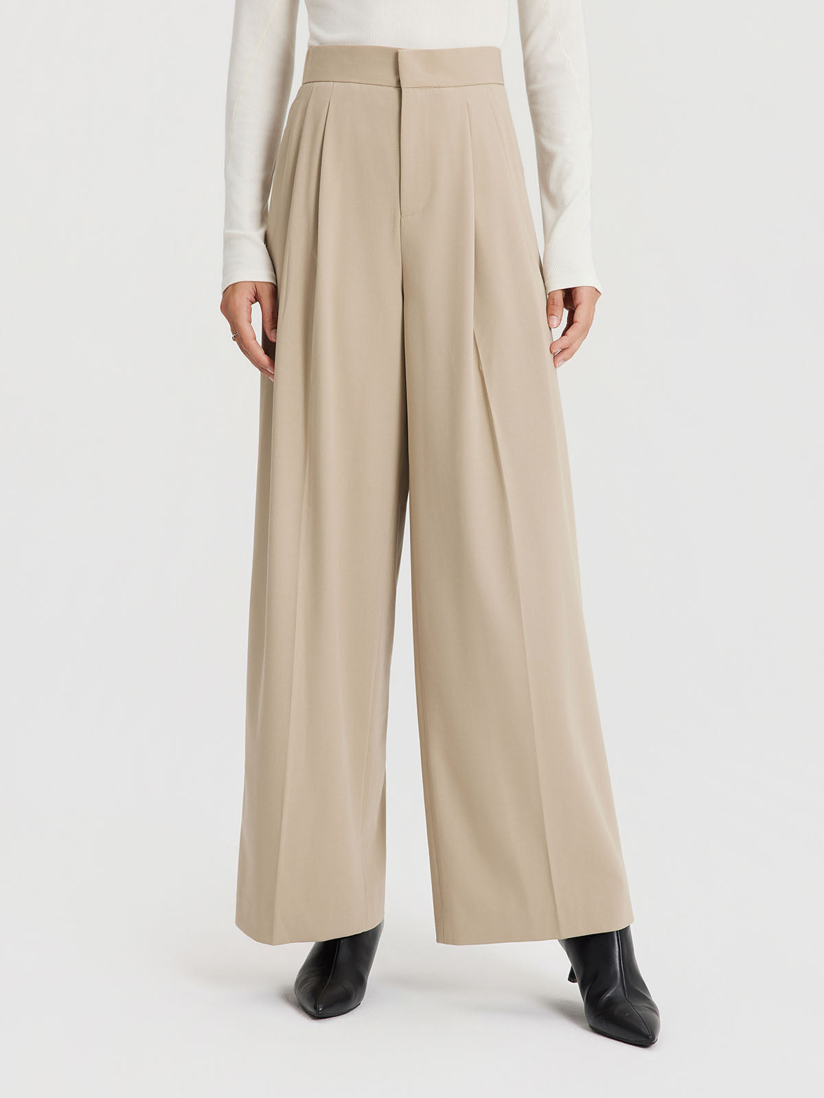 ASOBIO Effortless Pant Slim Full-Length Pleated Trousers
