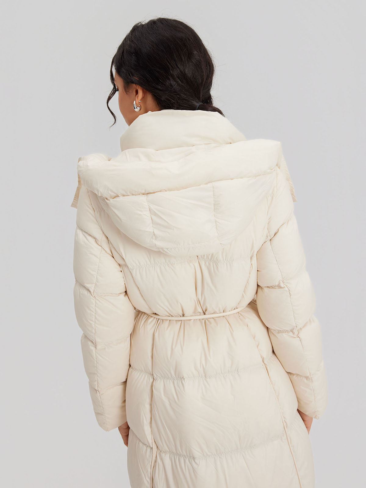 ASOBIO Belted Long Hooded Goose Down Puffer