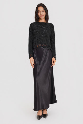 ASOBIO Feather-Trim Knit Cropped Sweater