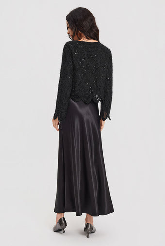 ASOBIO Feather-Trim Knit Cropped Sweater
